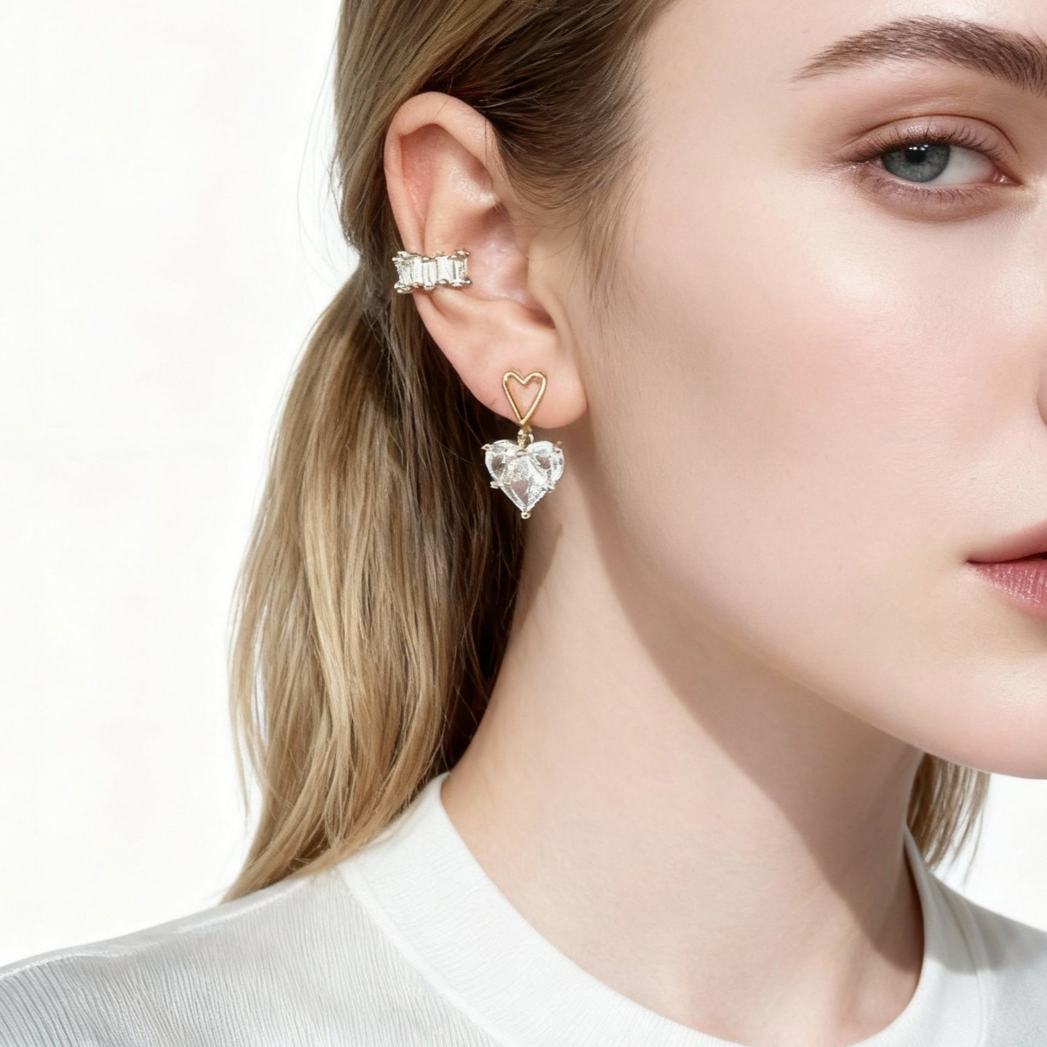 Double Openwork Heart Studs Clip-On Earrings