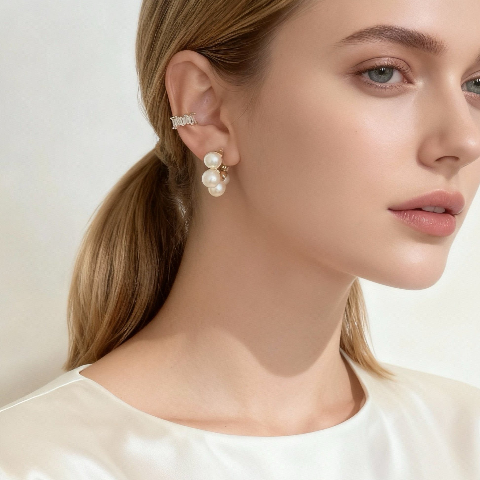 C shape pearl Clip-On Hoop Earrings - Gold for non-pierced ears – SOMIY