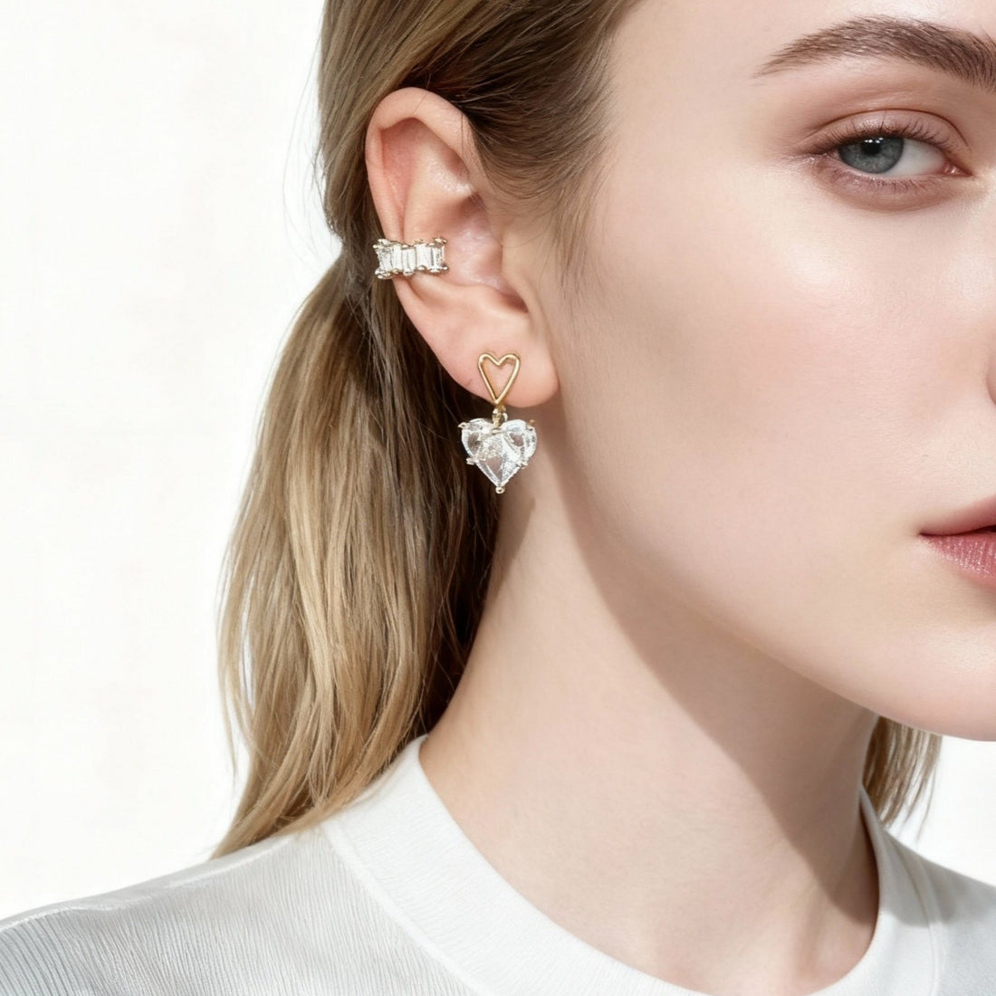 Refined Sparkling Diamond-Set Ear Cuff in 18K gold and silver by SOMIY for non-pierced ears.