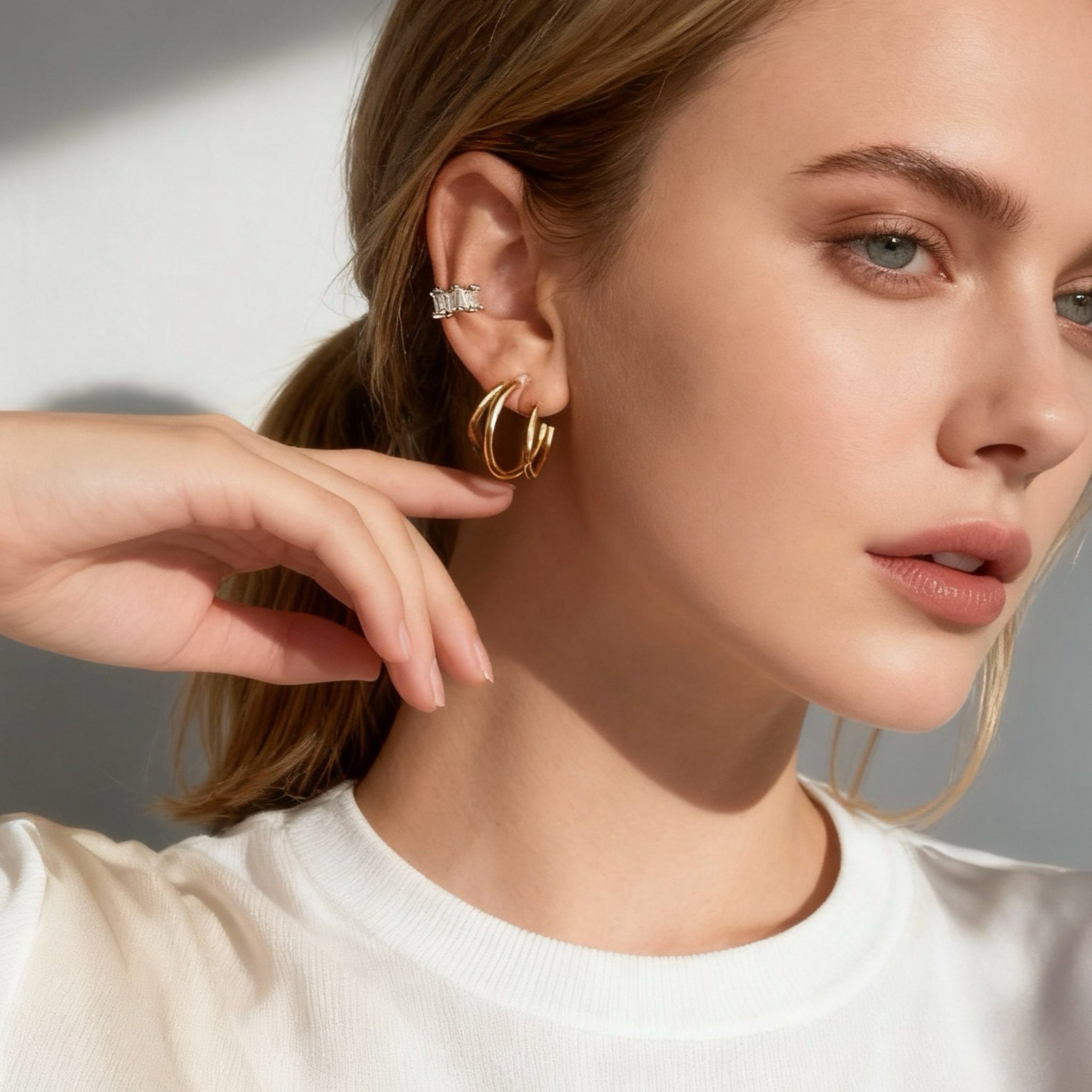 Tre-tråds klämma på ringörhängen