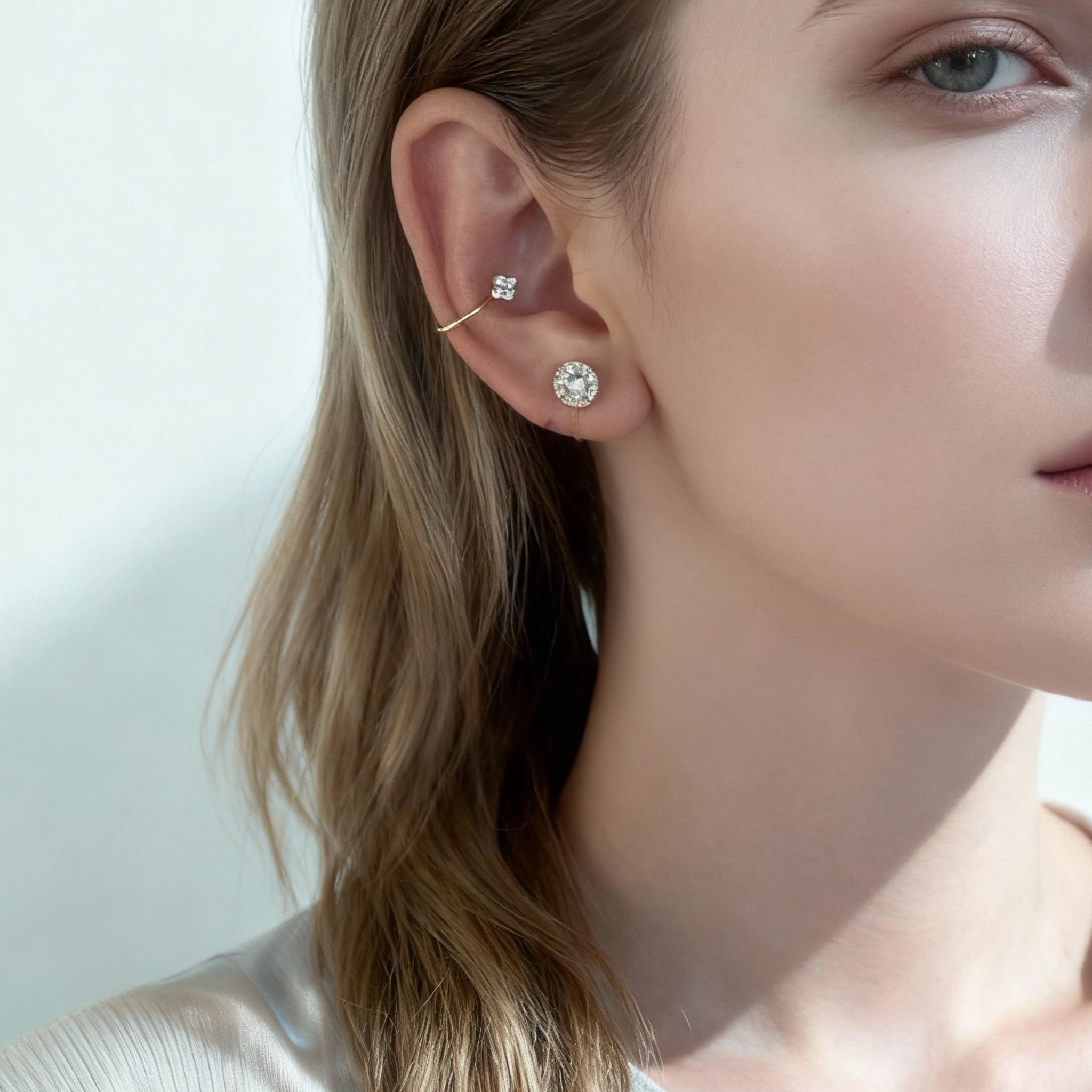 S925 Sterling Silver Classic Round Diamond Clip-On Stud Earrings