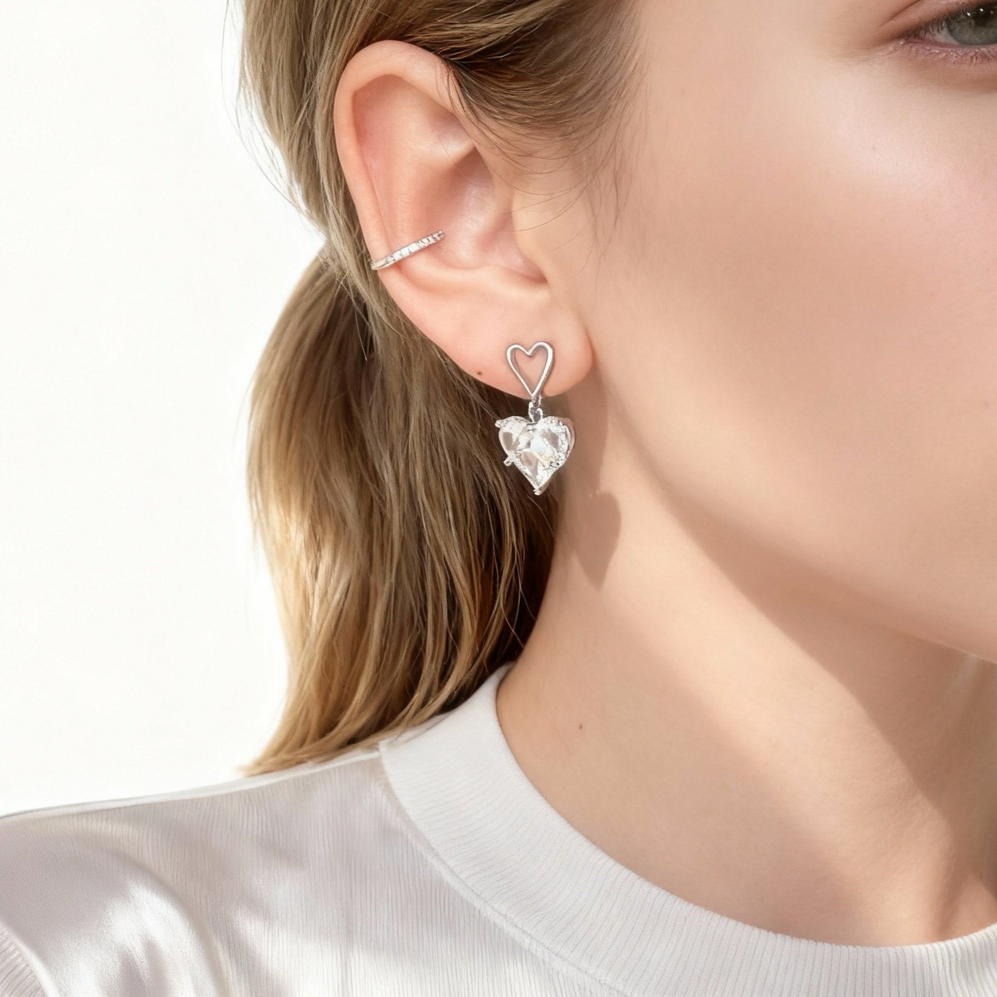 Double Openwork Heart Studs Clip-On Earrings