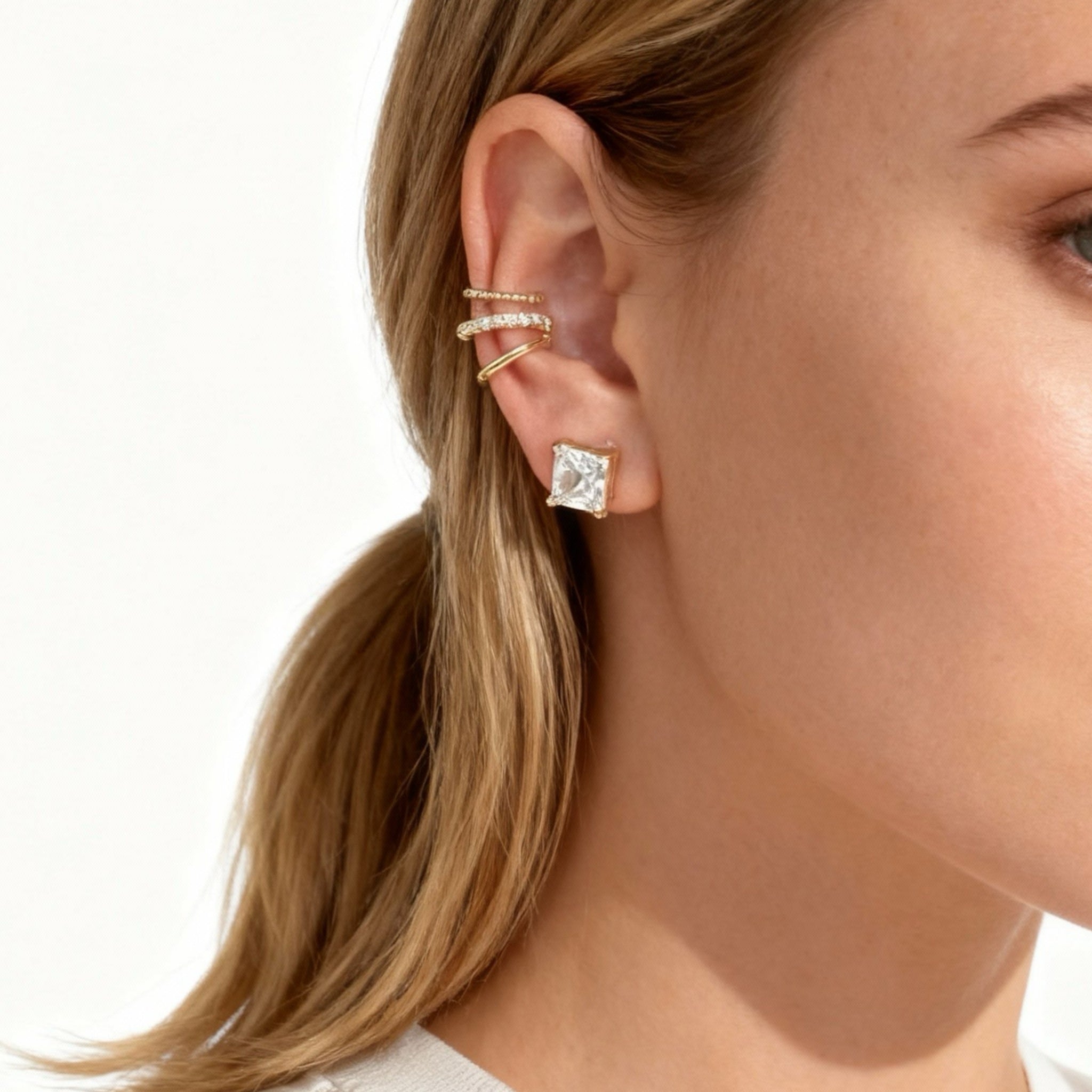 Minimalist Pave and Twisted Ear Cuff Set