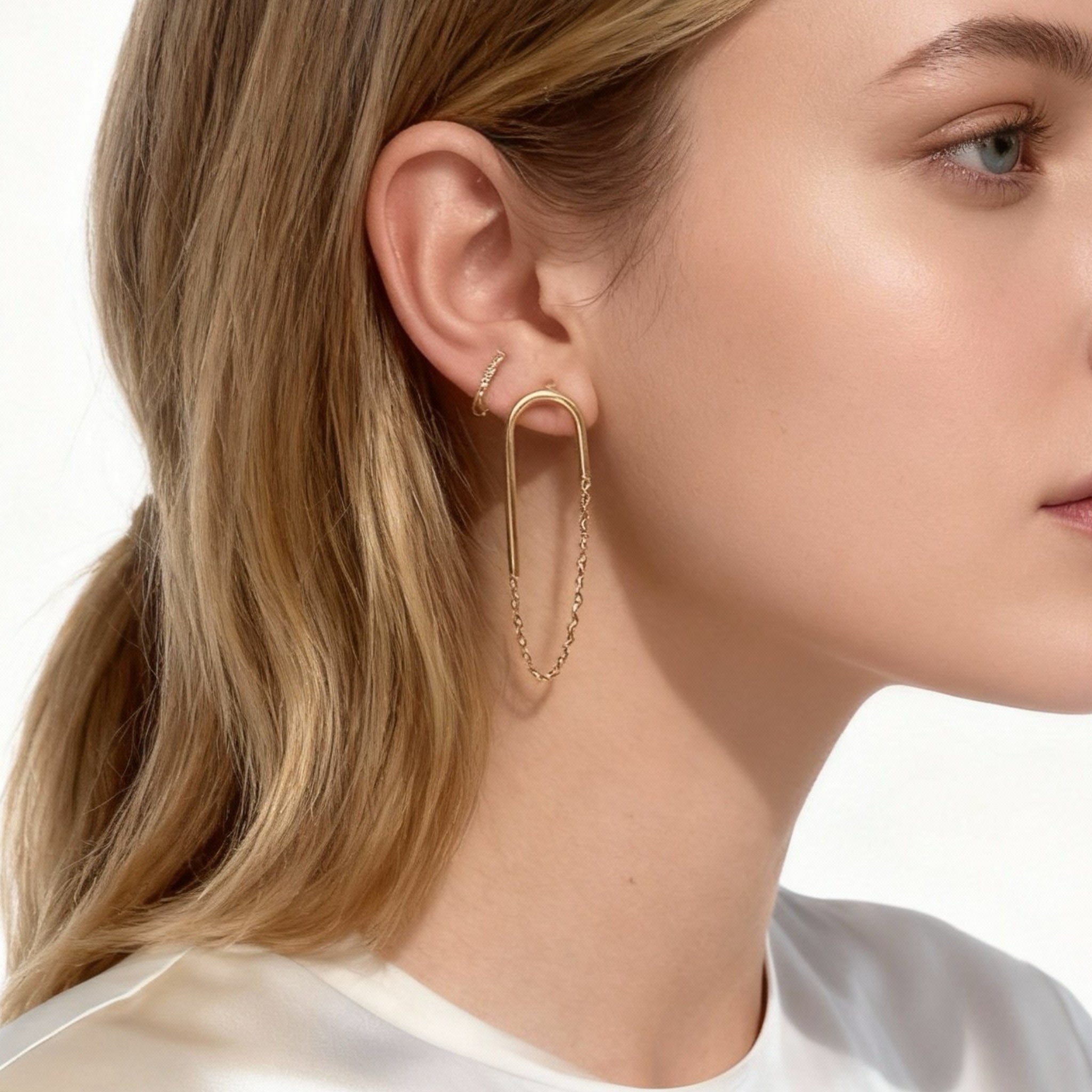 Pendientes de cadena con clip en forma de U