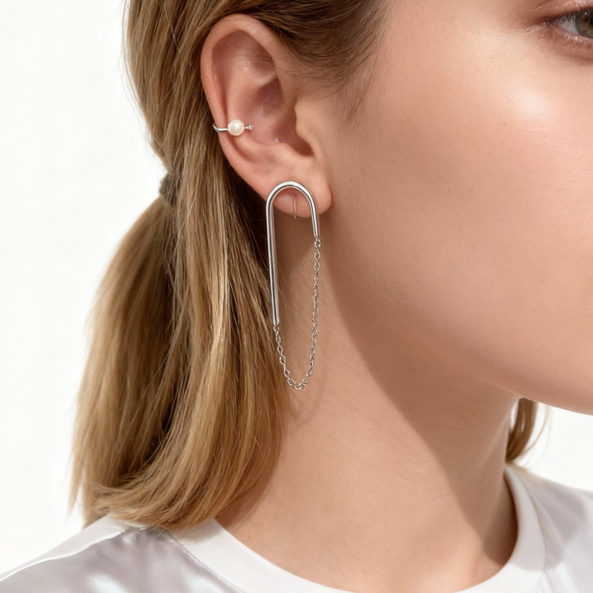 Pendientes de cadena con clip en forma de U