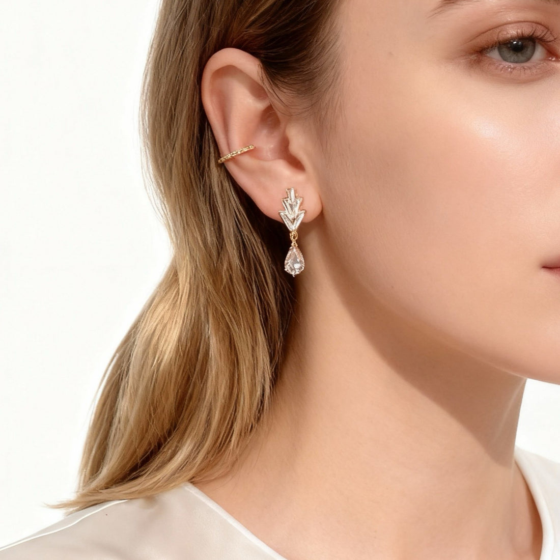 Gold Resin Crystal CZdangle clip-on earrings by SOMIY – pain-free non-pierced jewelry for everyday wear