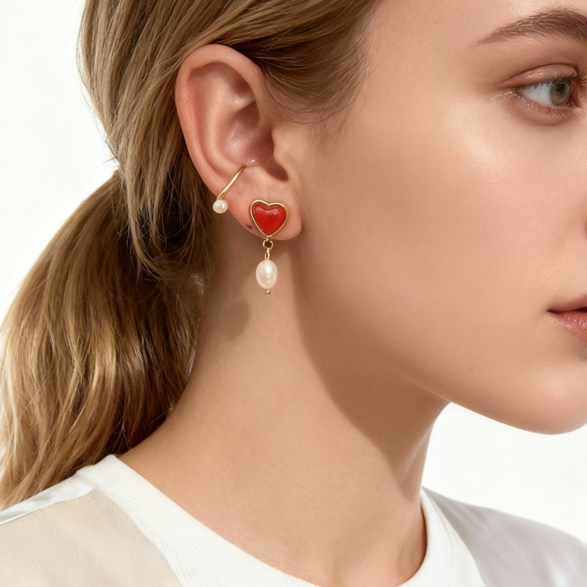 Heart Agate Pearl Clip-On Earrings-Golden for non-pierced ears – SOMIY