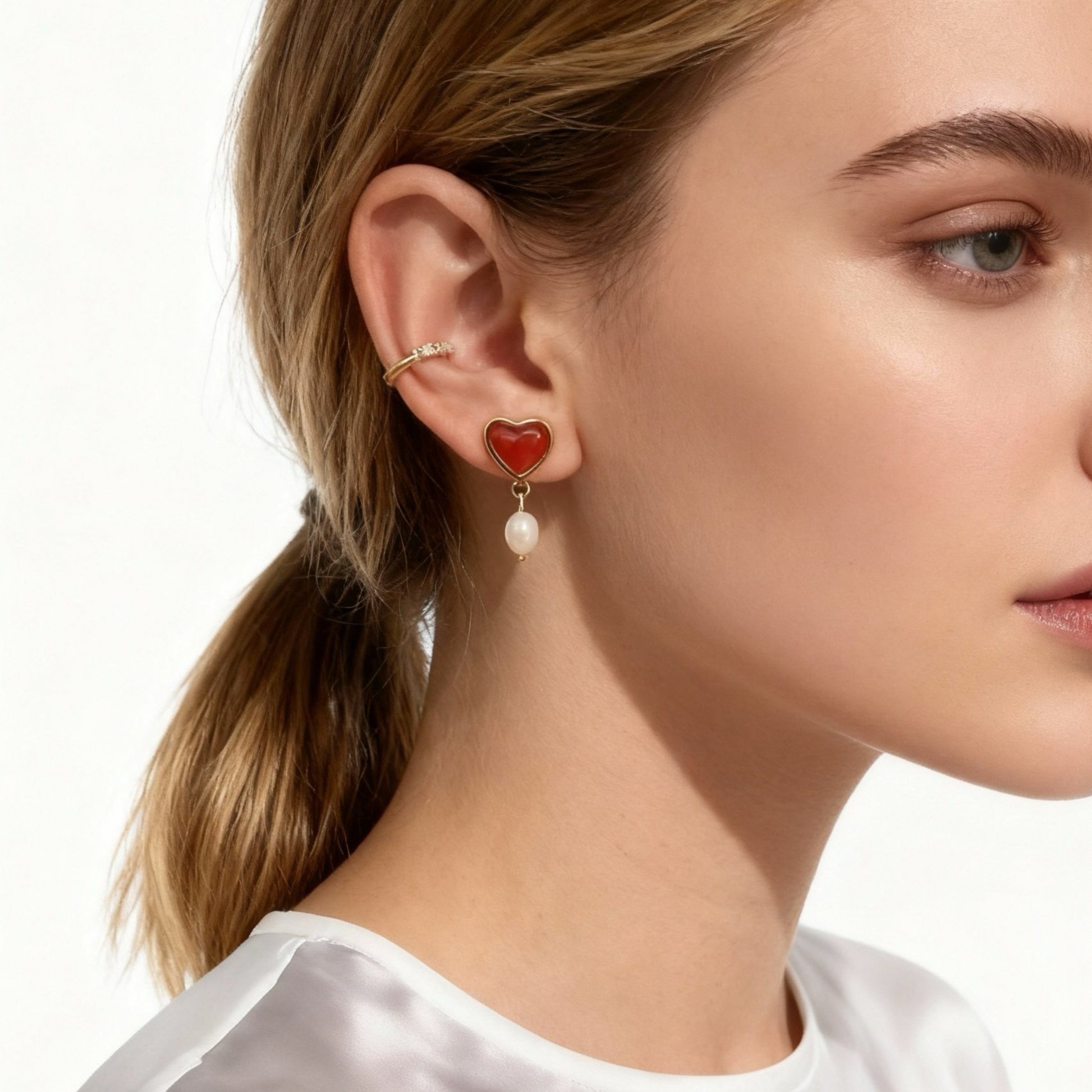 Heart Agate Pearl Clip-On Earrings-Golden for non-pierced ears – SOMIY