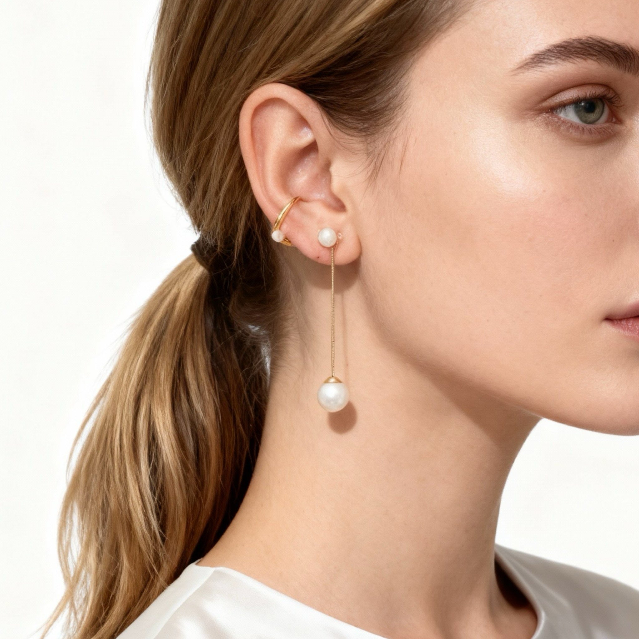 S925 Sterling Silver Wave-Pattern Pearl Ear Cuff