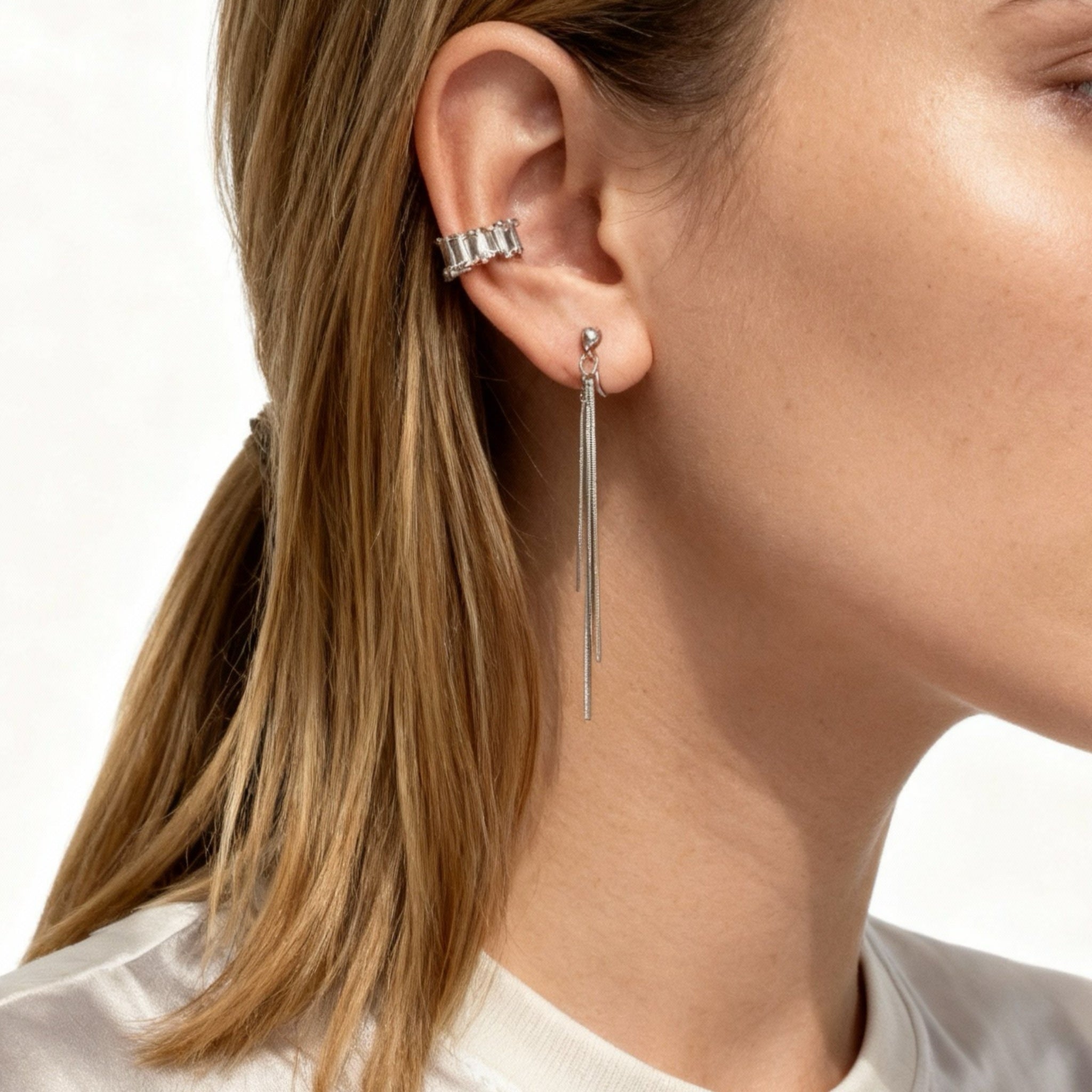 Ömtåliga pärlfranshängande clipsörhängen