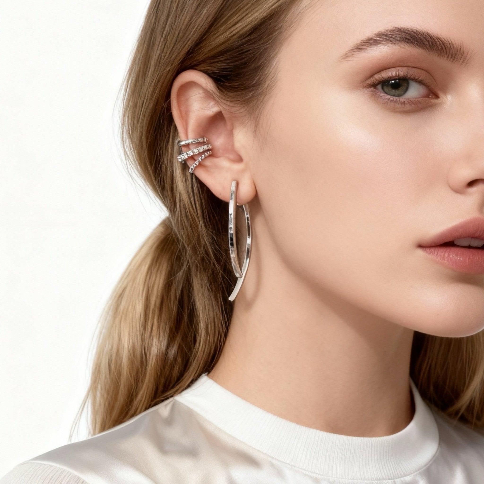 Minimalist Pave and Twisted Ear Cuff Set