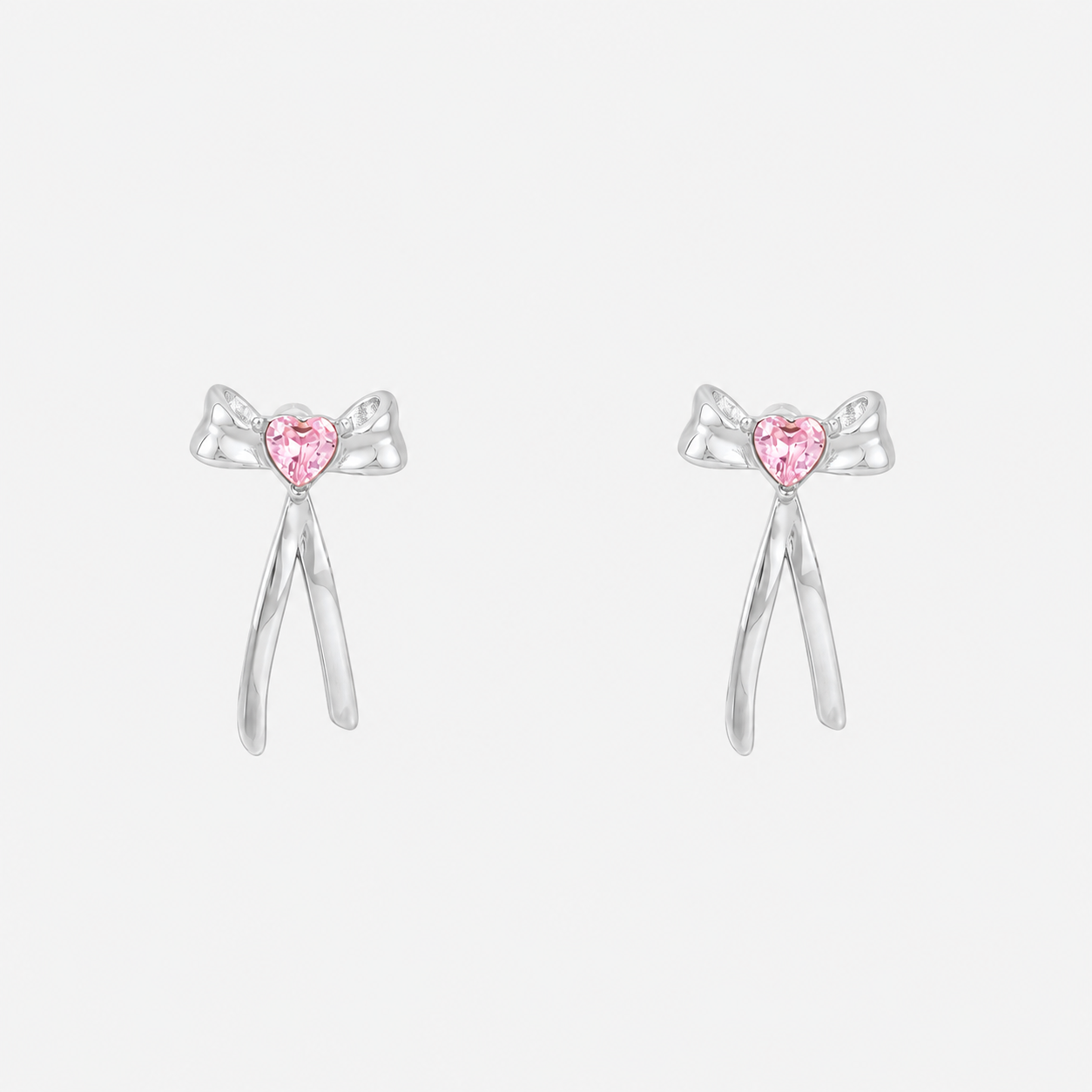 Pink Heart-Shaped Bow Clip-On Stud Earrings