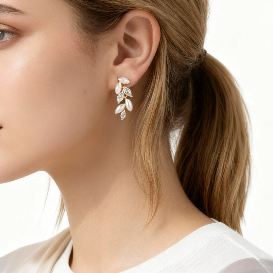 Gold Silver Pearl CZstud clip-on earrings by SOMIY – pain-free non-pierced jewelry for everyday wear