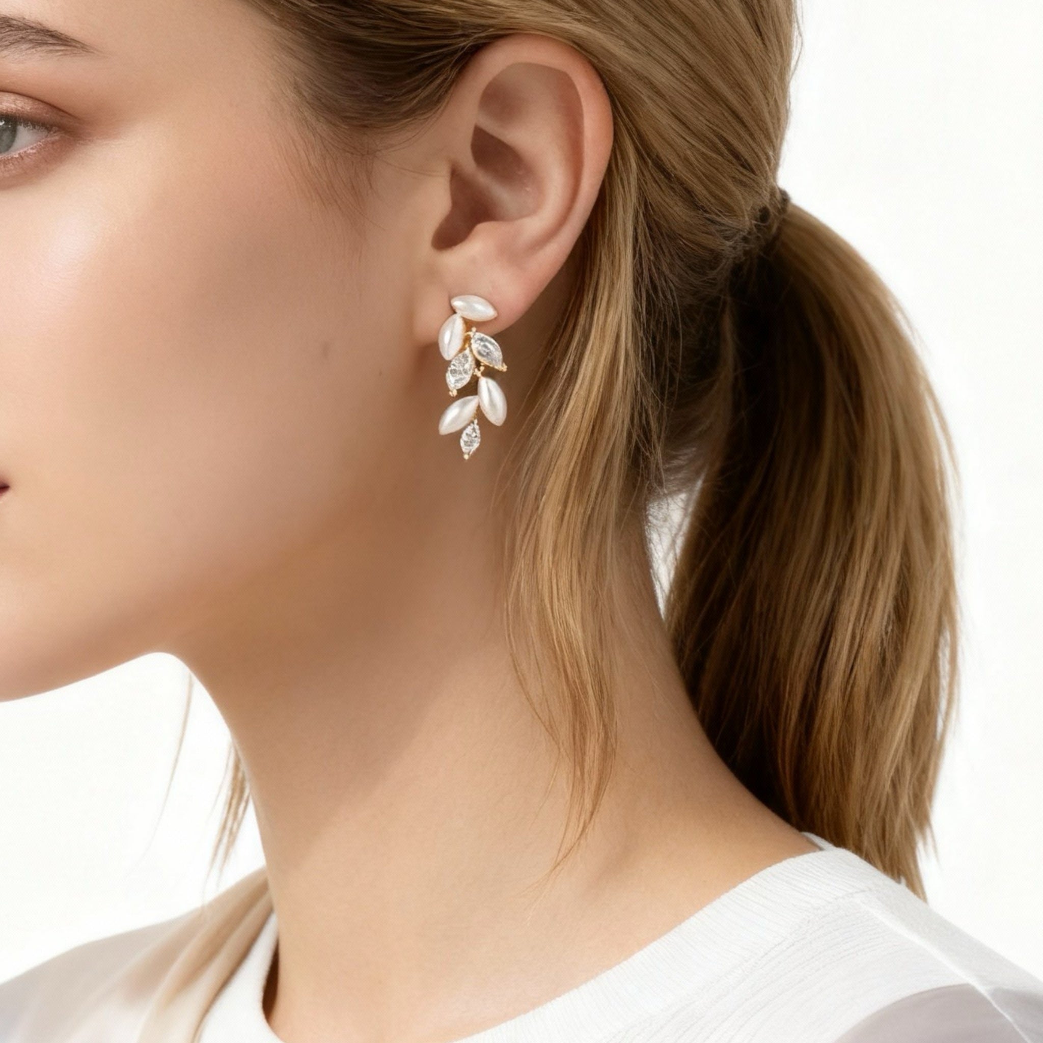 S925 Sterling Silver Iris Clip-On Chain Earrings