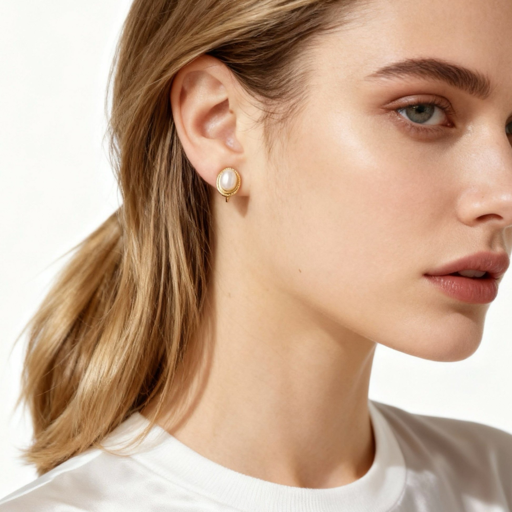 Round Button Pearl Clip-On Earrings for non-pierced ears – SOMIY