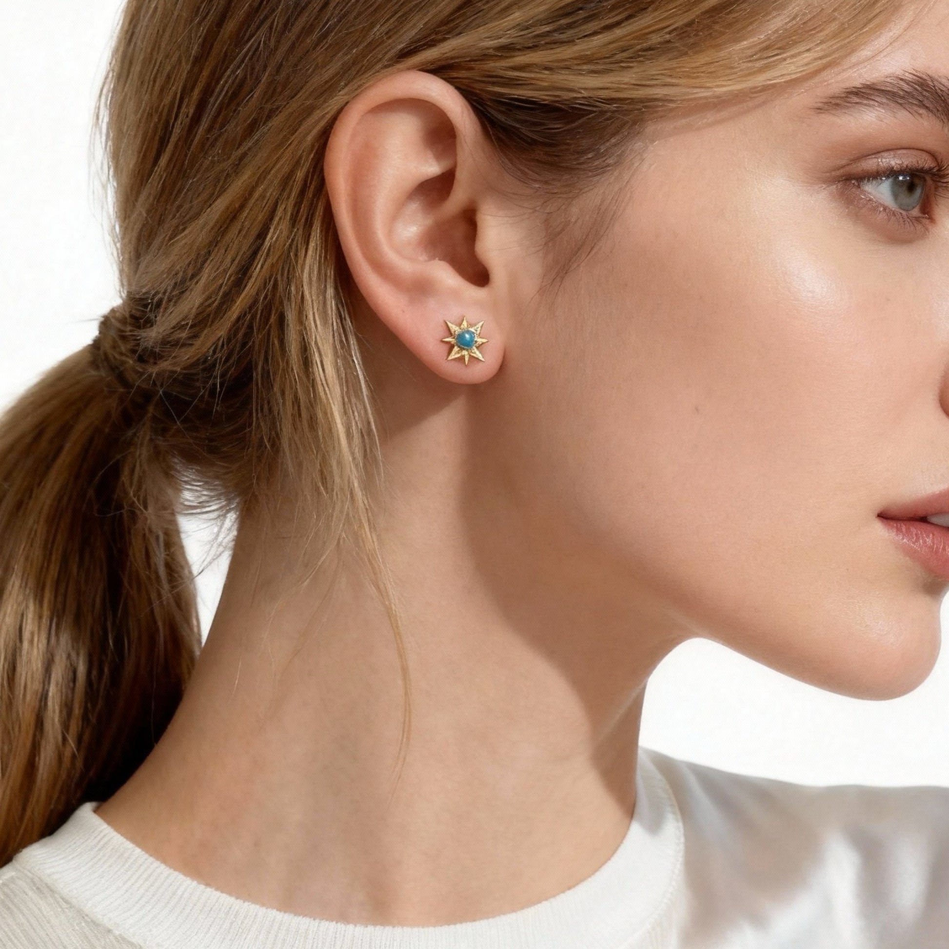 S925 Sterling Silver Turquoise Star Trail Clip-On Stud Earrings for non-pierced ears – SOMIY