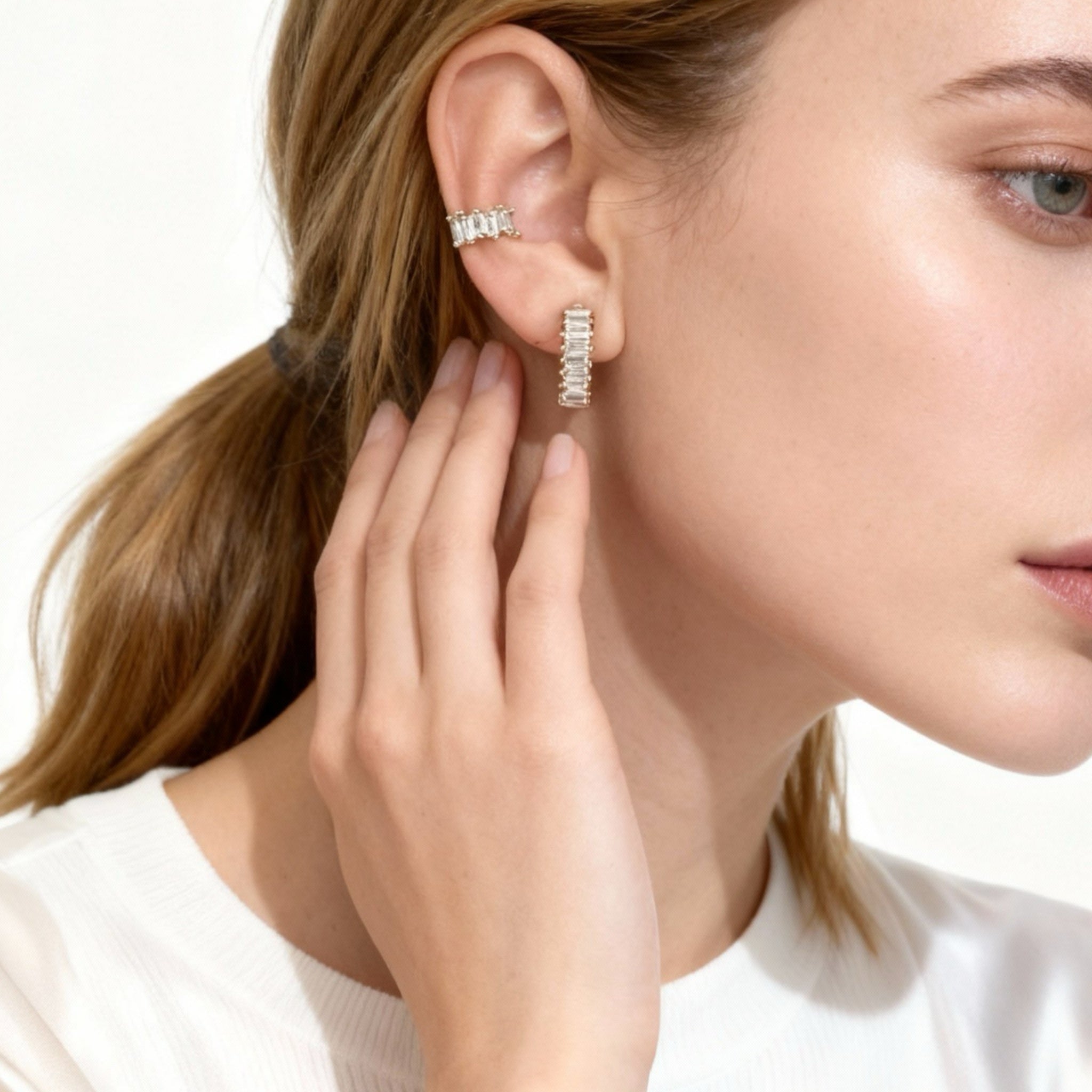 C-shaped zircon Clip-On Stud Earrings - Gold for non-pierced ears – SOMIY