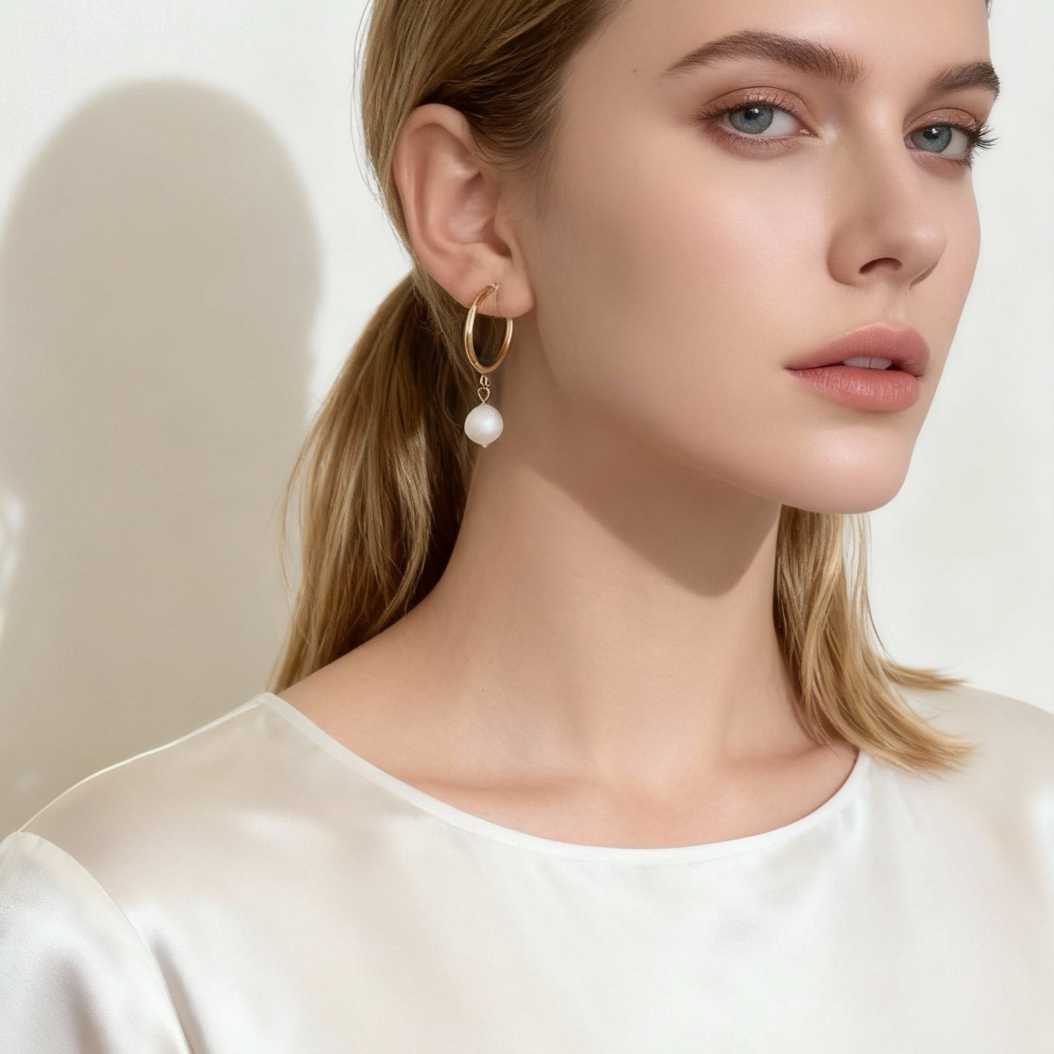 Olivia små pärlörhängen med clips och kedja