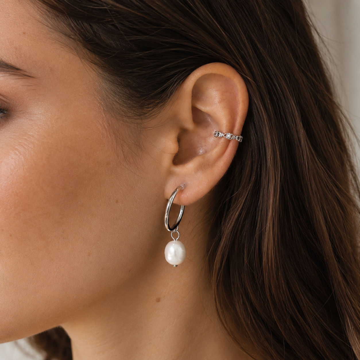 Minimalist Pearl Hoop Drop Clip-On Earrings