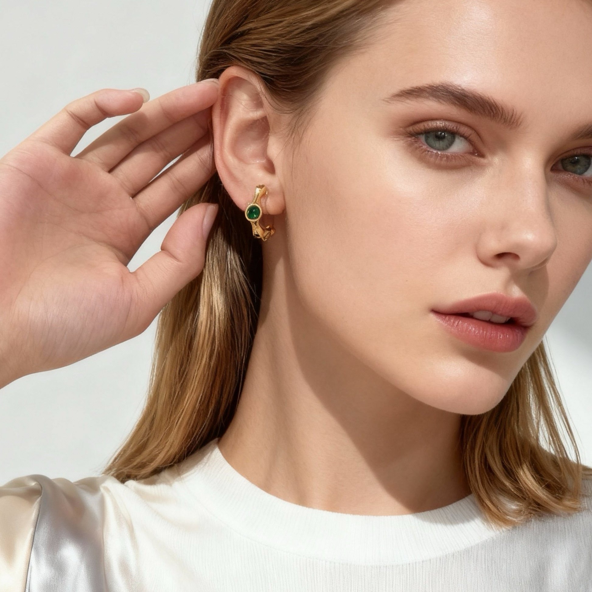 C-shaped colored diamond Clip-on Hoop Earrings for non-pierced ears – SOMIY