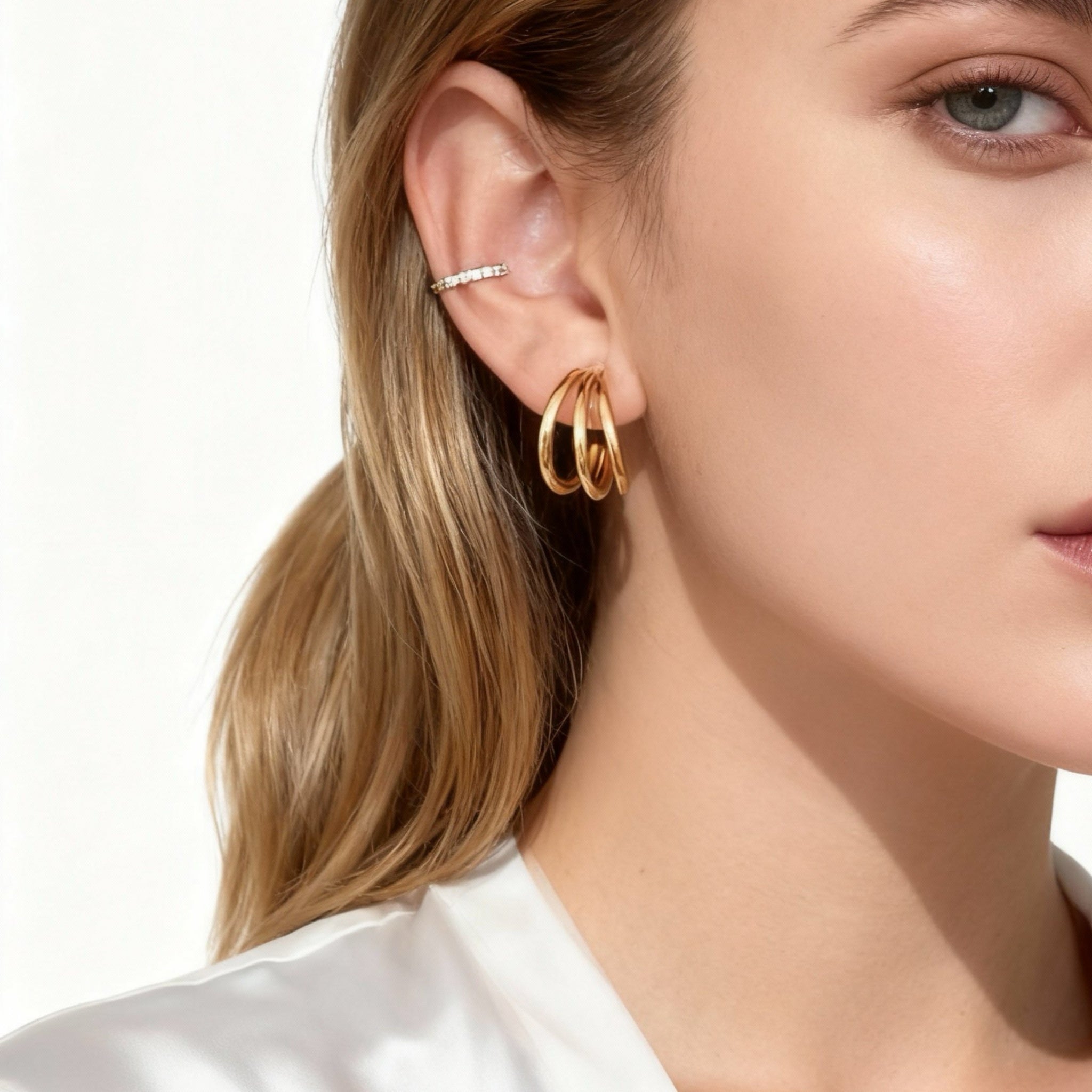 Large three-wire Clip-on Hoop Earrings for non-pierced ears – SOMIY