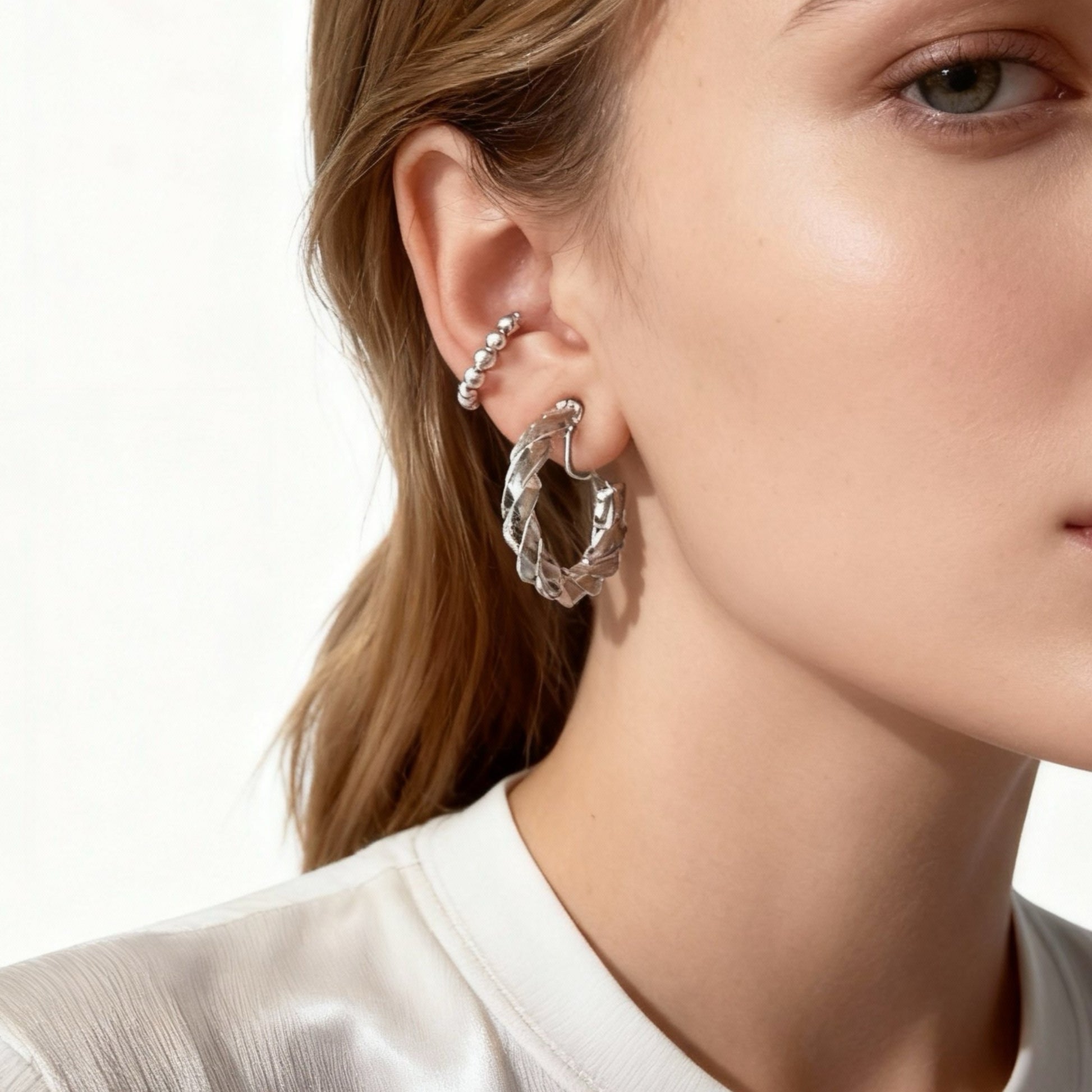 S925 Sterling Silver Geometric Beaded Ear Cuff ear cuff for non-pierced ears – SOMIY