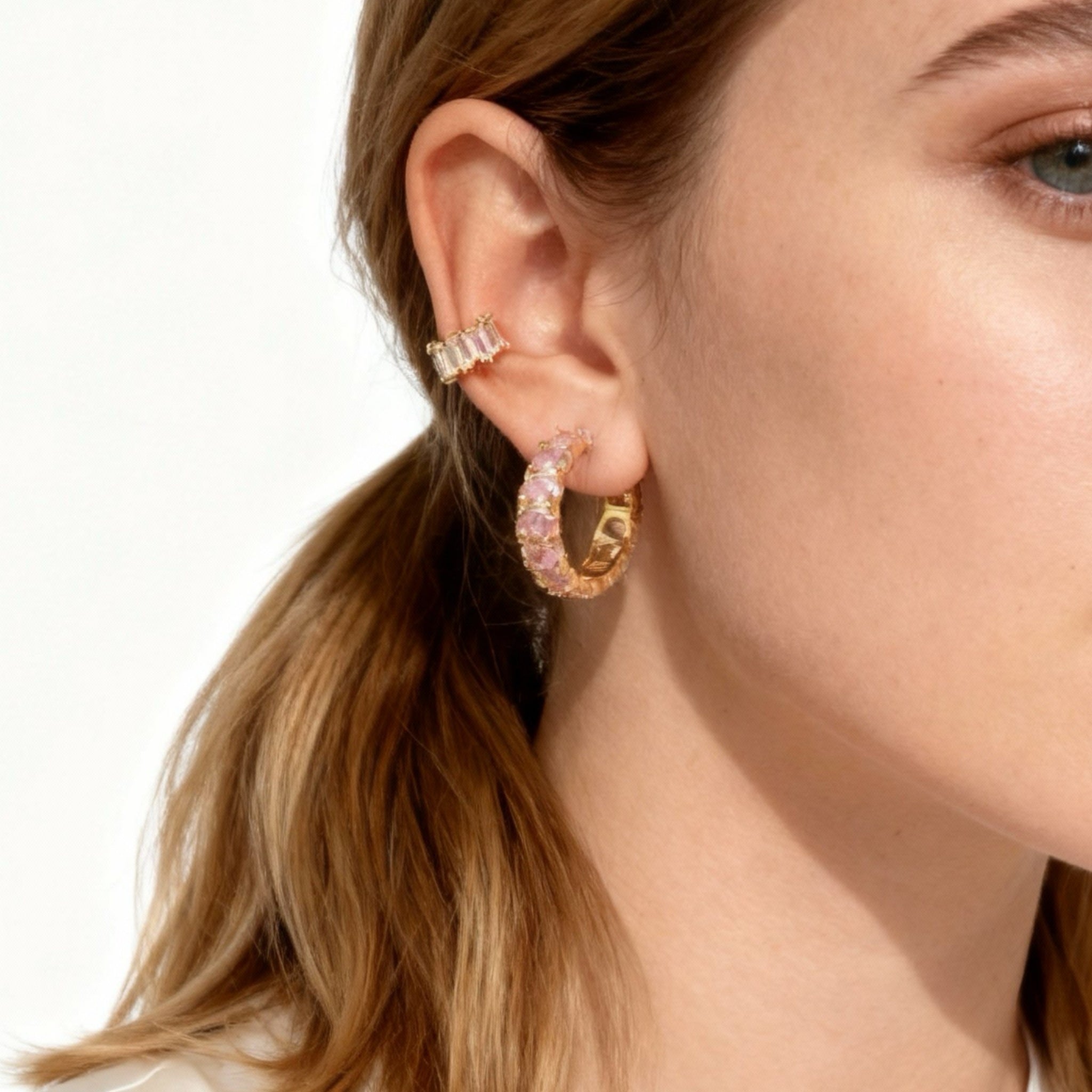 Pink diamond Clip-On Hoop Earrings for non-pierced ears – SOMIY