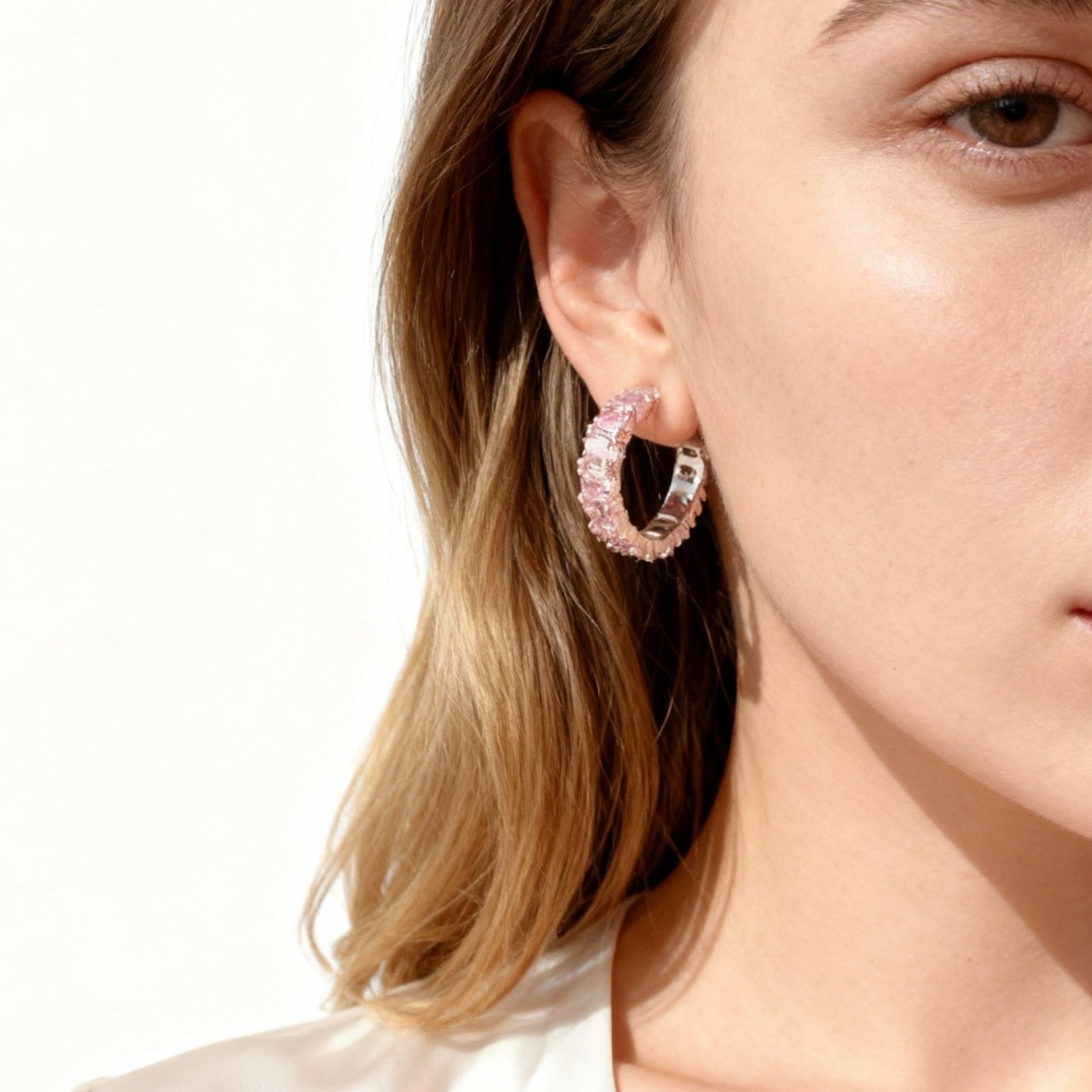 Pink diamond Clip-On Hoop Earrings for non-pierced ears – SOMIY