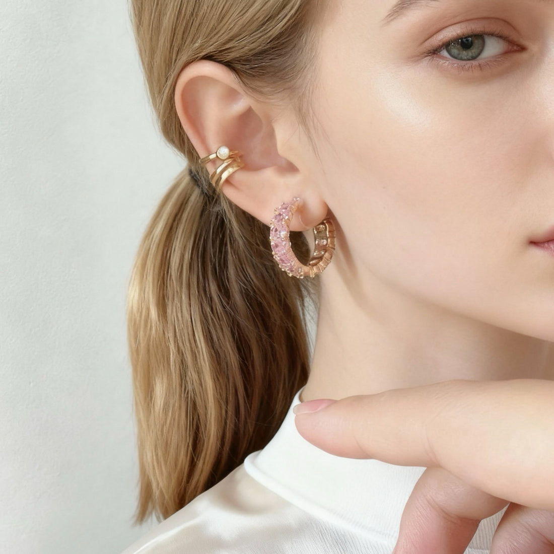 Pink diamond Clip-On Hoop Earrings for non-pierced ears – SOMIY