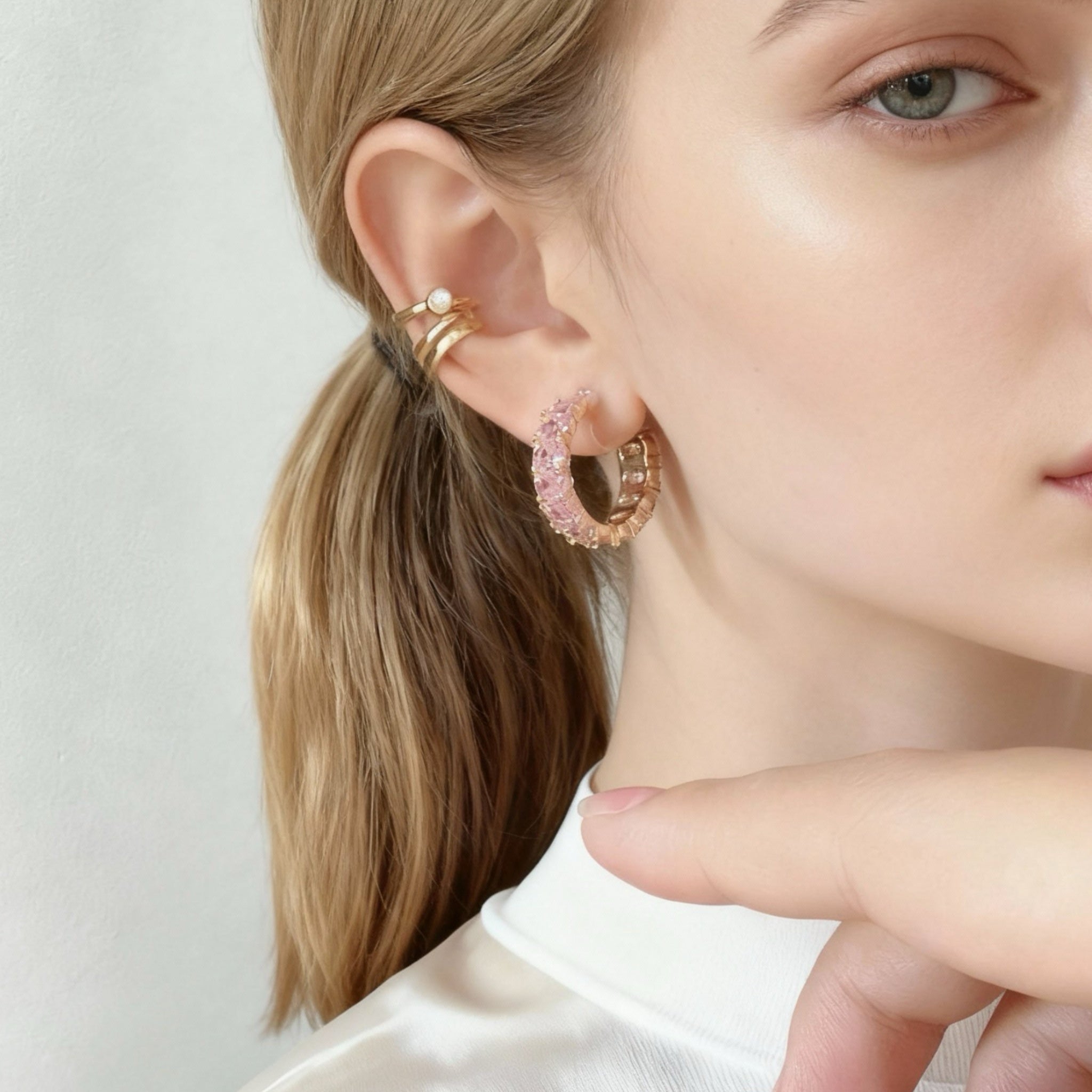 Pink diamond Clip-On Hoop Earrings for non-pierced ears – SOMIY