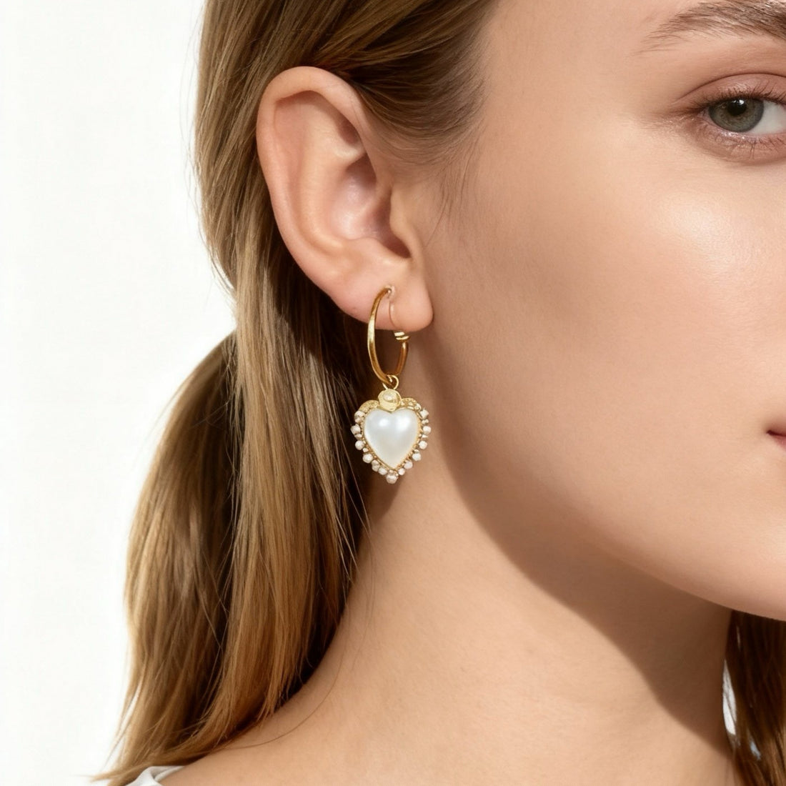 White Heart Clip-On Chain Earrings for non-pierced ears – SOMIY