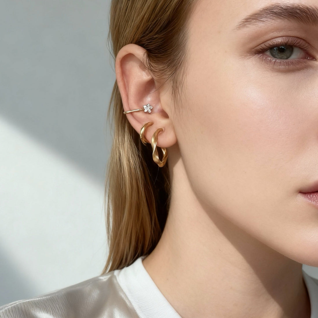 Gold Silver CZear cuff by SOMIY – modern non-pierced jewelry for all-day comfort