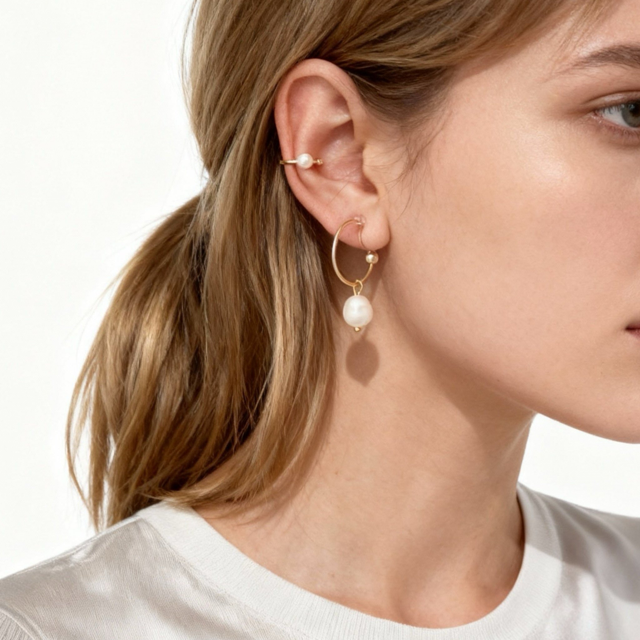 Minimalist Pearl Drop Clip-On Chain Earrings for non-pierced ears – SOMIY