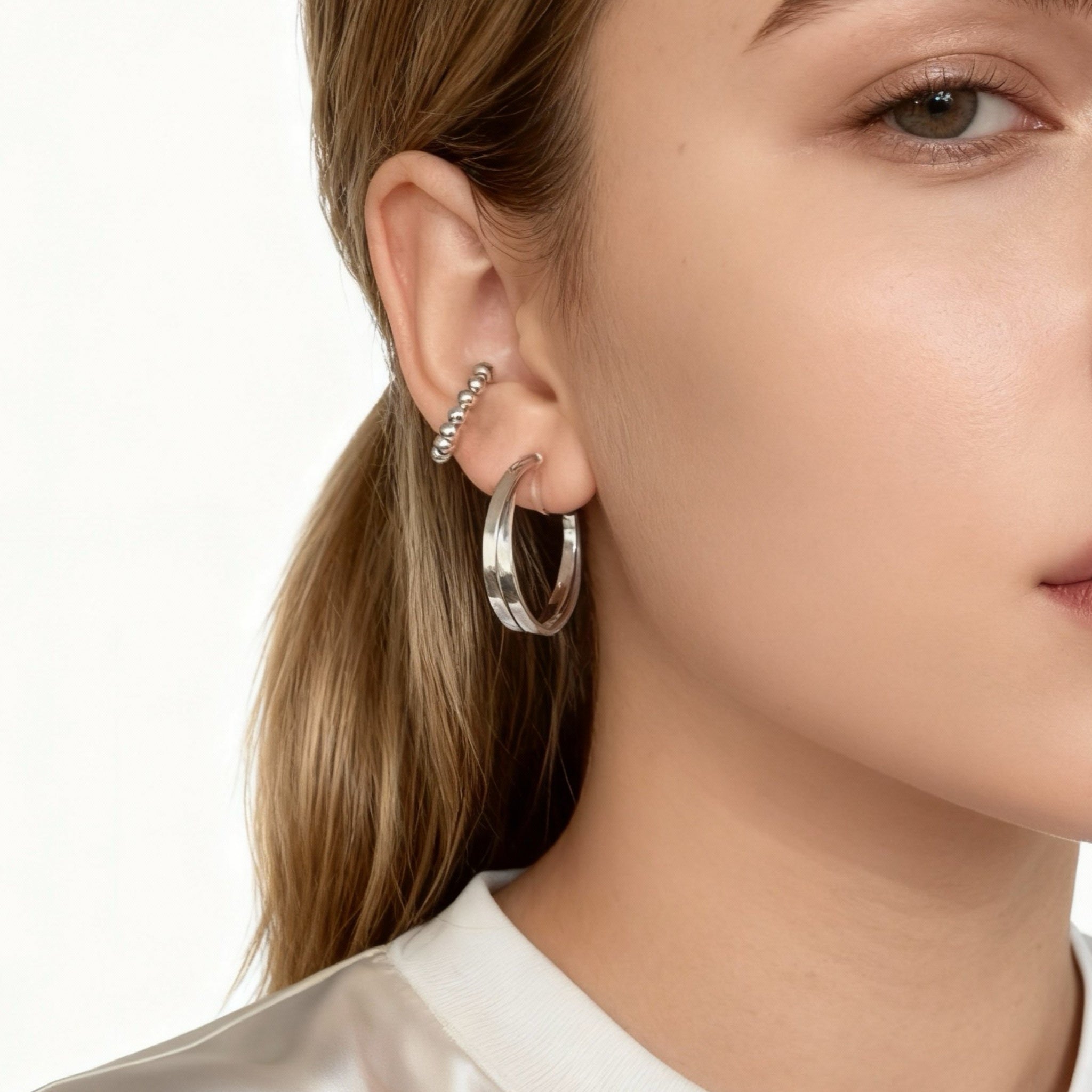 Radiant Duo-Hoop Clip-On Earrings for Sensitive Ears image 6 by SOMIY