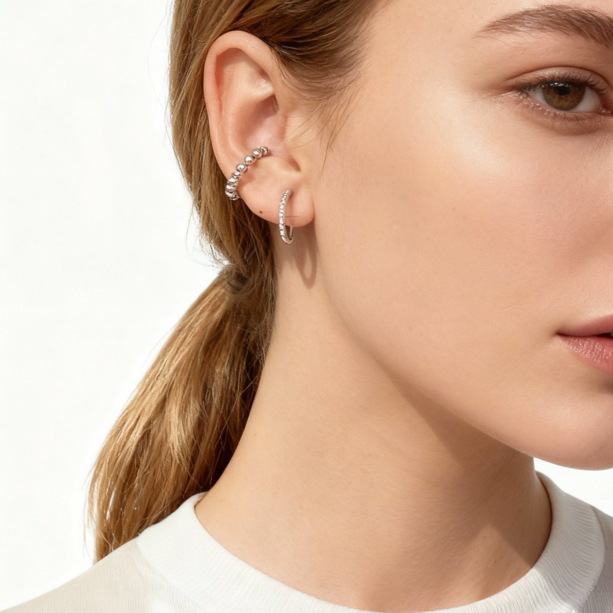 Diamond Pave Hoop Clip-on Earrings