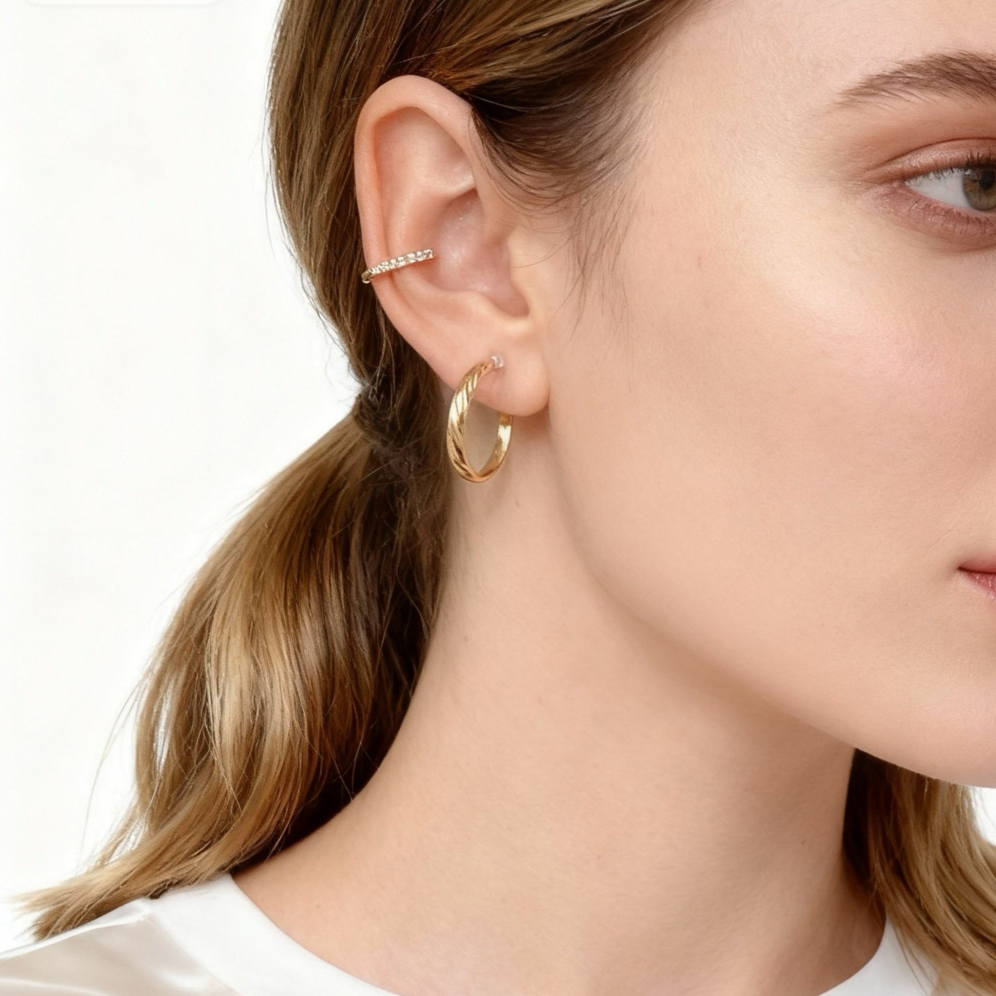 Brushed Twisted Clip-On Hoop Earrings