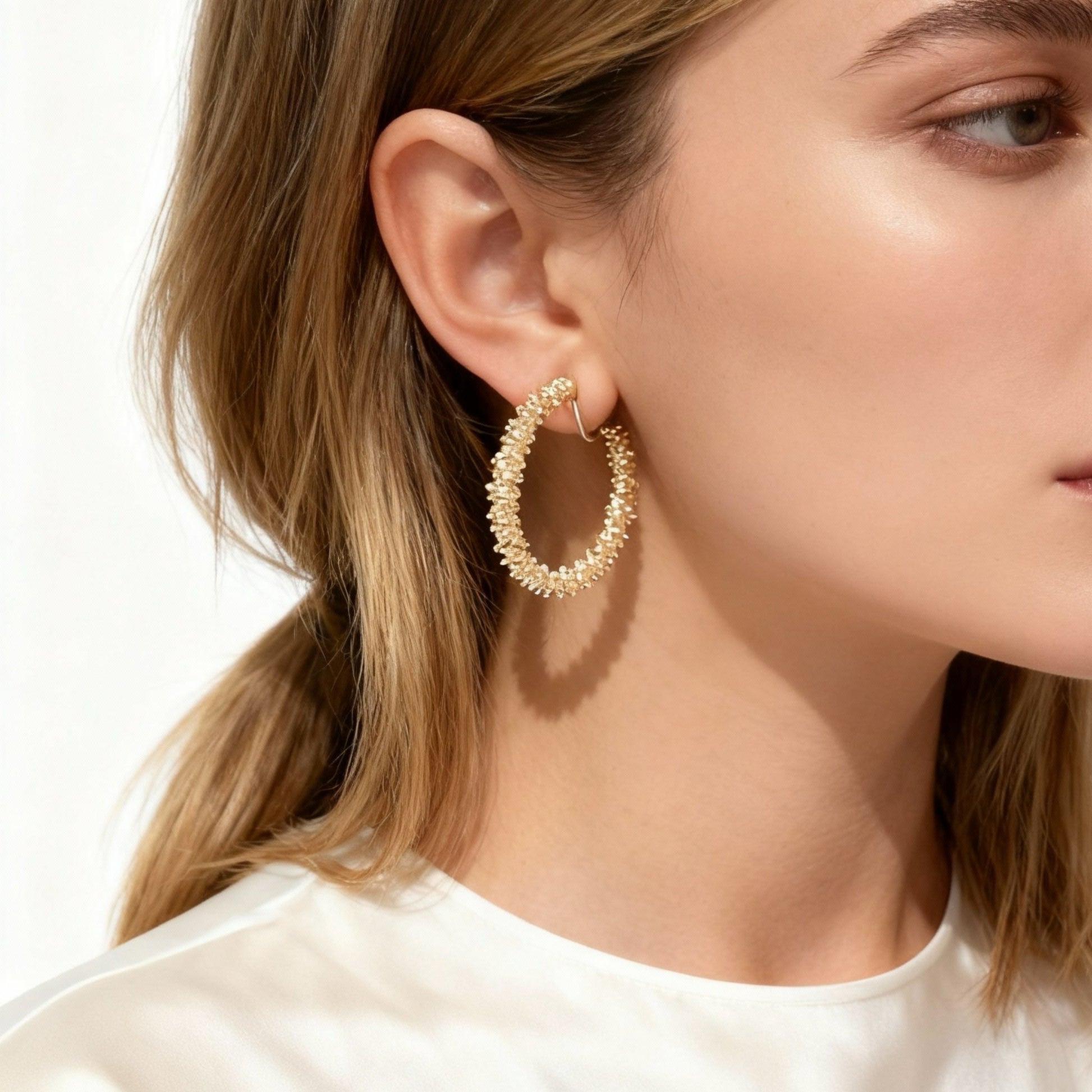 Large Hammered Gold Clip-On Hoop Earrings for non-pierced ears – SOMIY