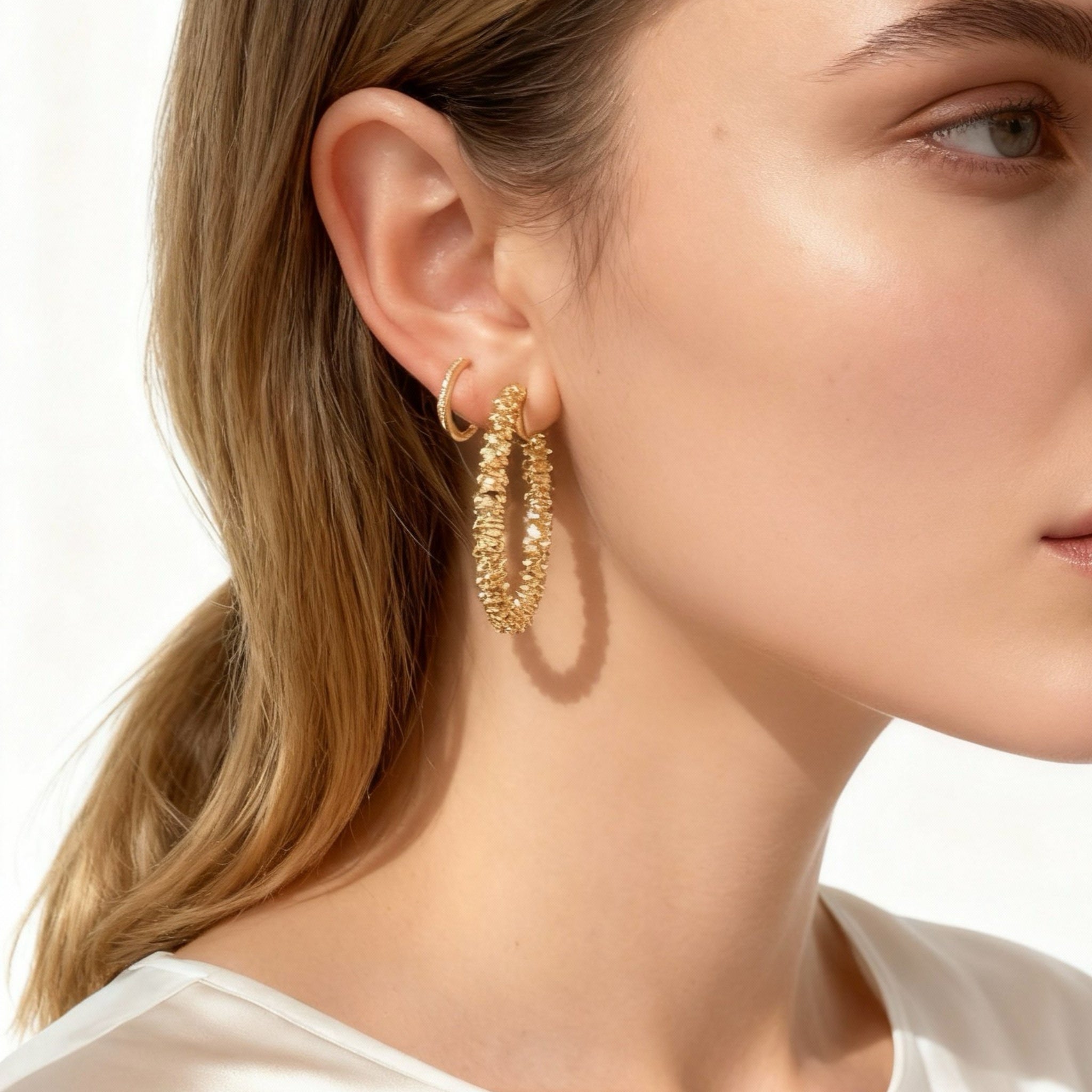 Large Hammered Gold Clip-On Hoop Earrings for non-pierced ears – SOMIY