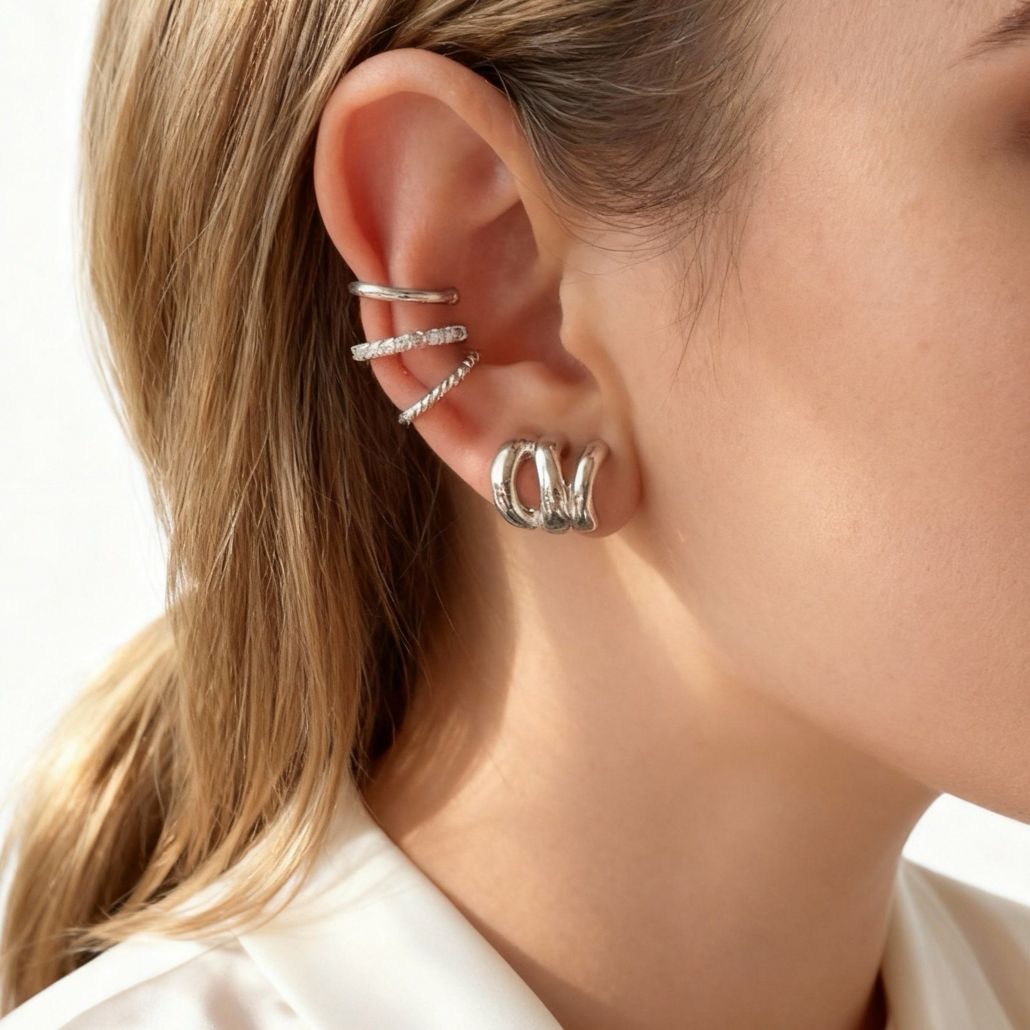 Minimalist Pave and Twisted Ear Cuff Set