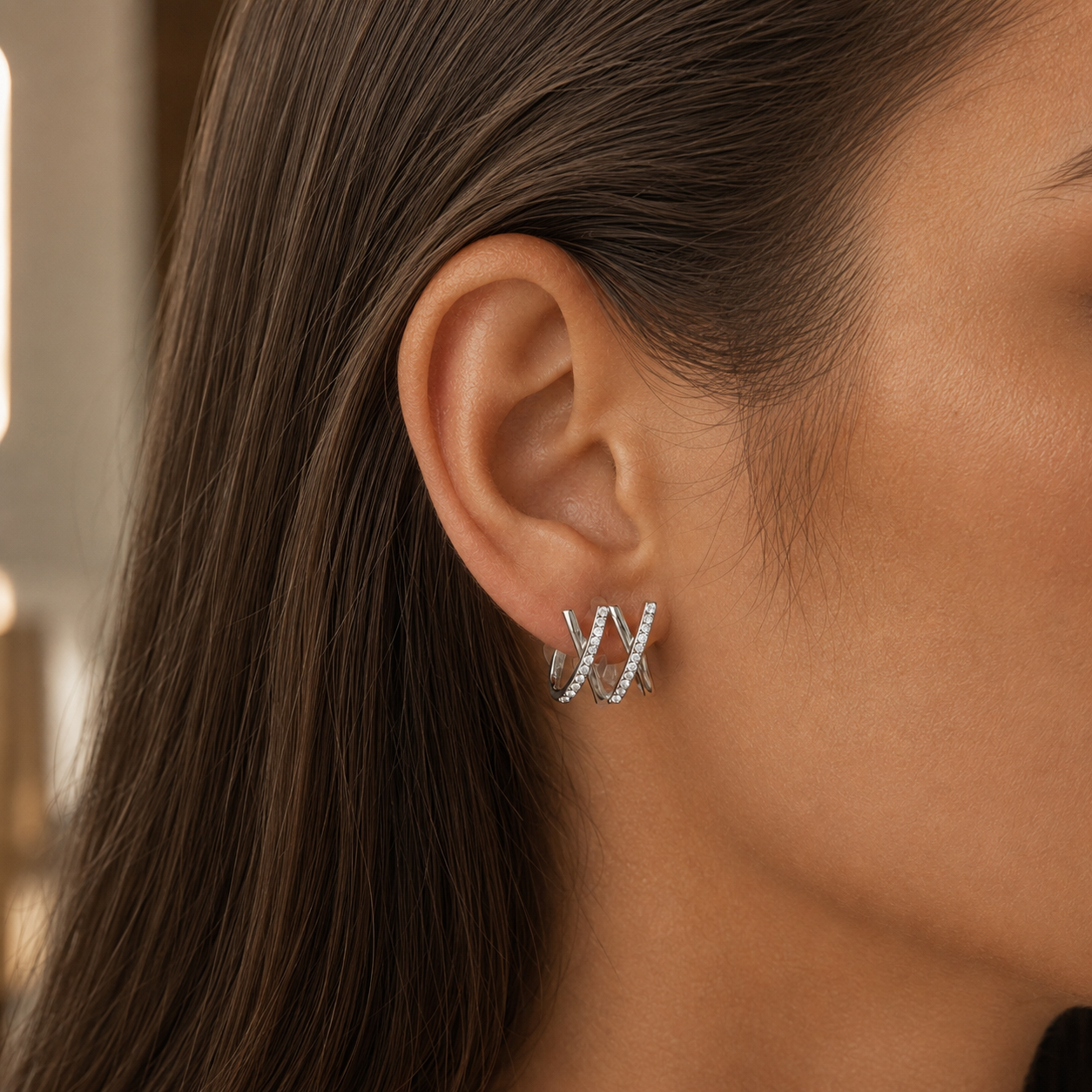 Crystal Wave Clip-On Hoop Earrings