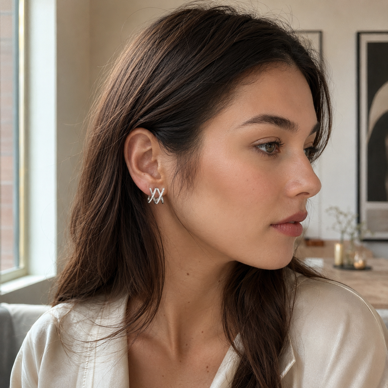 Crystal Wave Clip-On Hoop Earrings