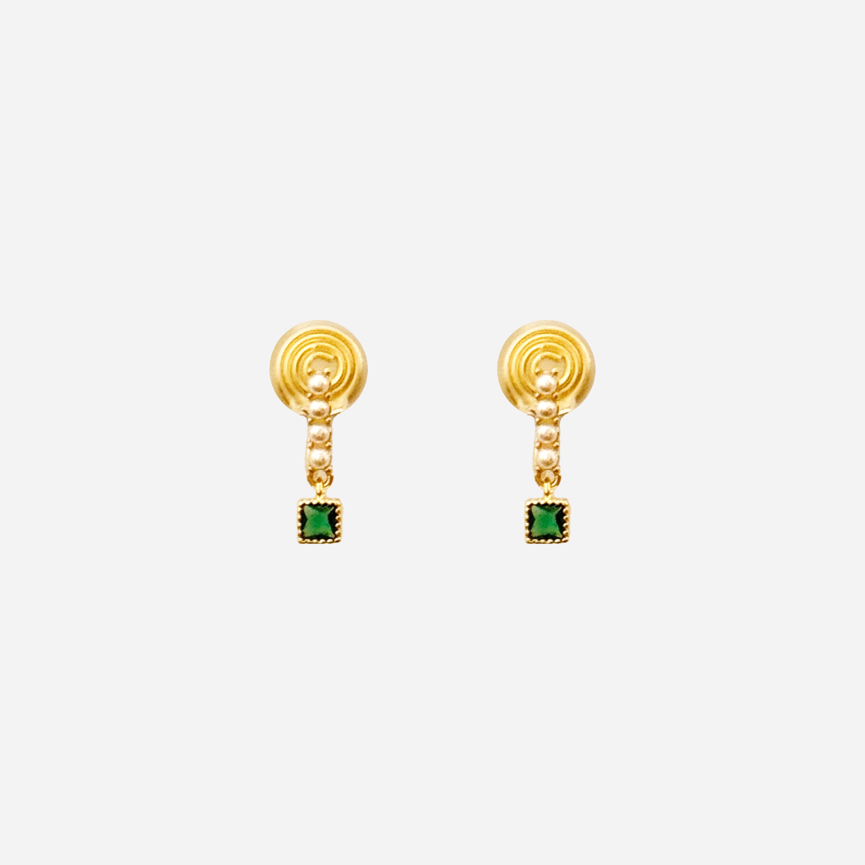 Pearl and Green Crystal Drop Clip-On Earrings