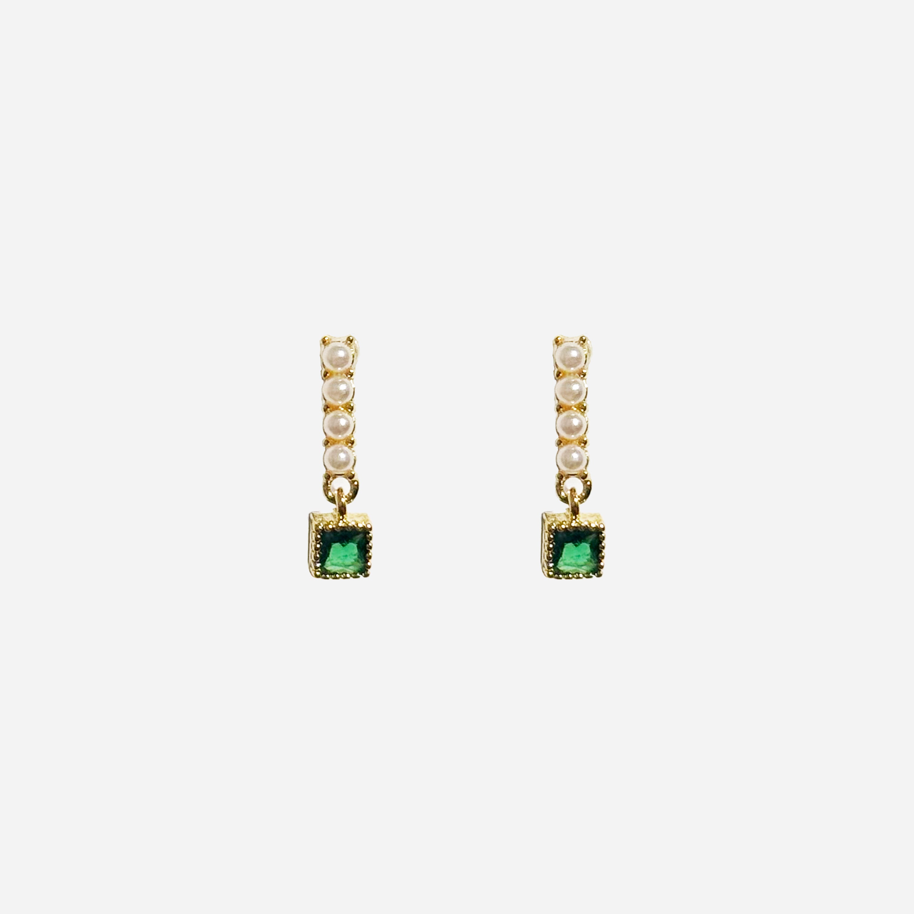 Pearl and Green Crystal Drop Clip-On Earrings