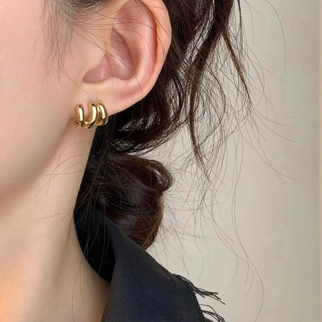 Geometric Irregular Triple Hoop Clip-On Earrings