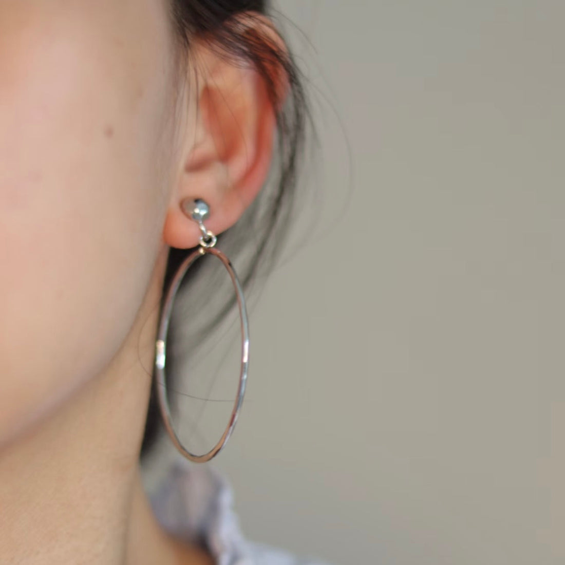 Large Thin Hoop with Wave Pattern Clip-On Earrings