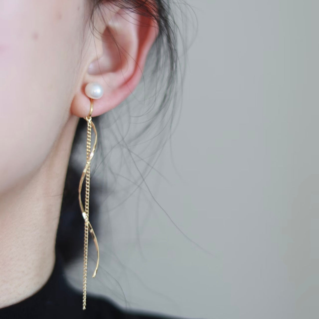 Wavy Fringe Pearl-Accented Drop Clip-On Earrings