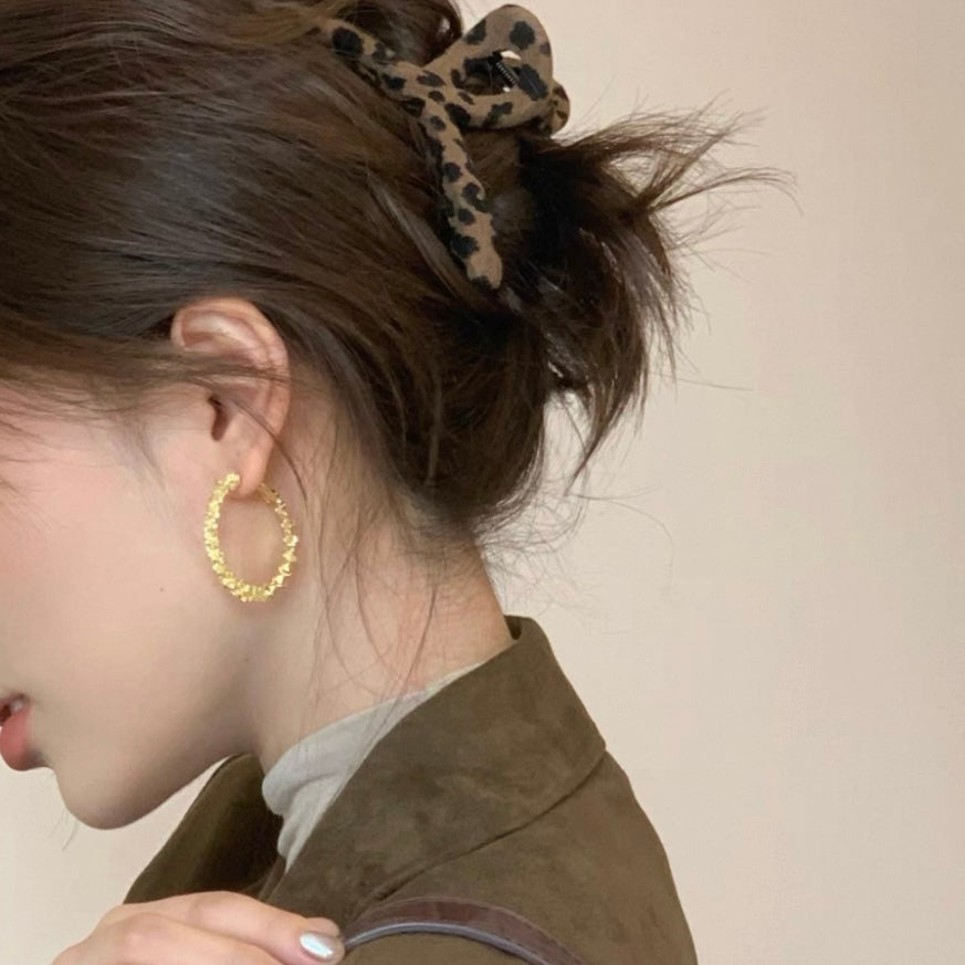Large Hammered Gold Clip-On Hoop Earrings