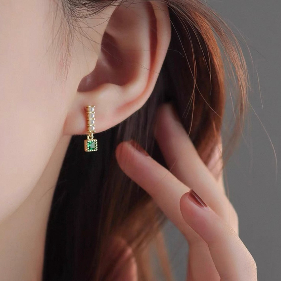 Pearl and Green Crystal Drop Clip-On Earrings