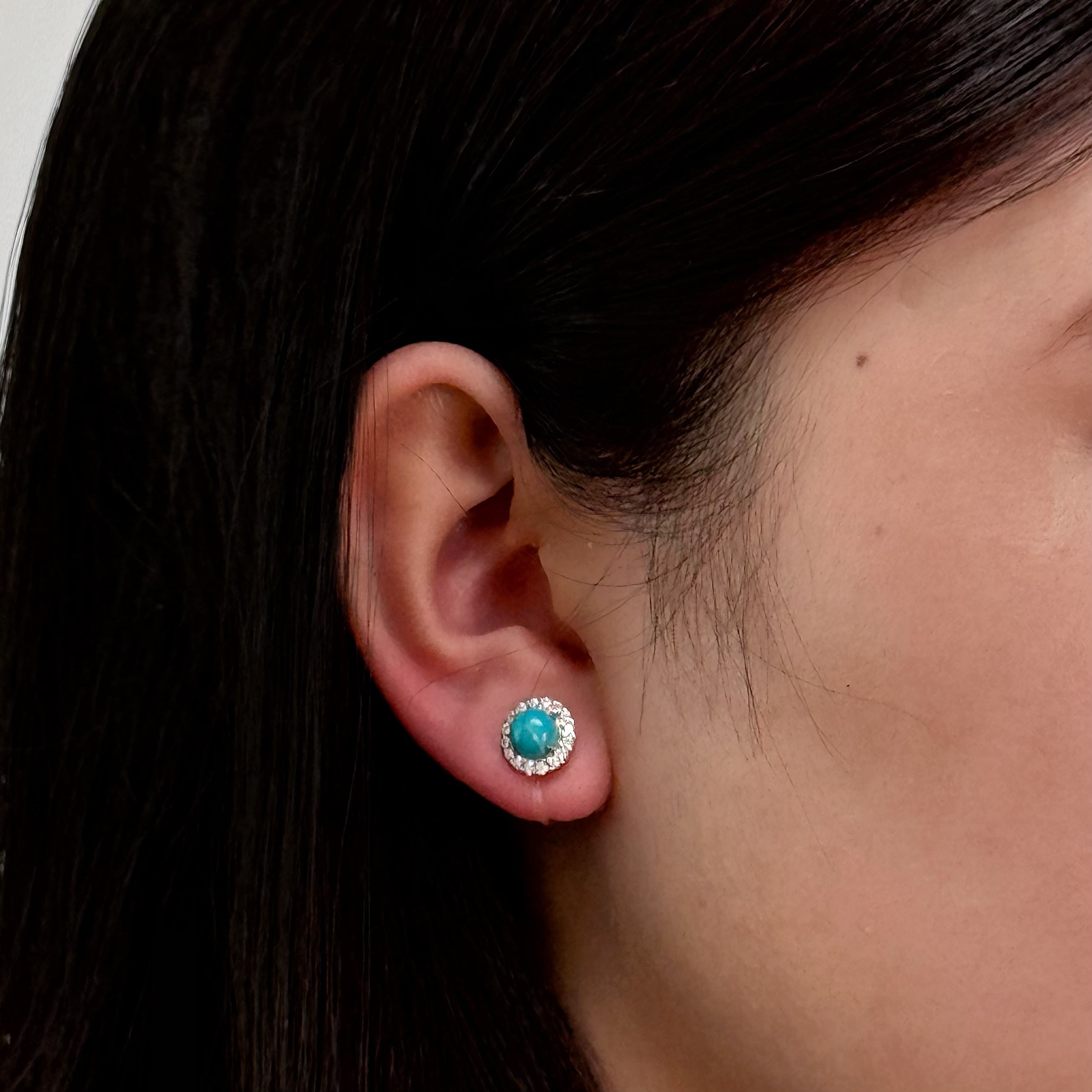Pendientes de clip con diamantes y turquesa-Plata