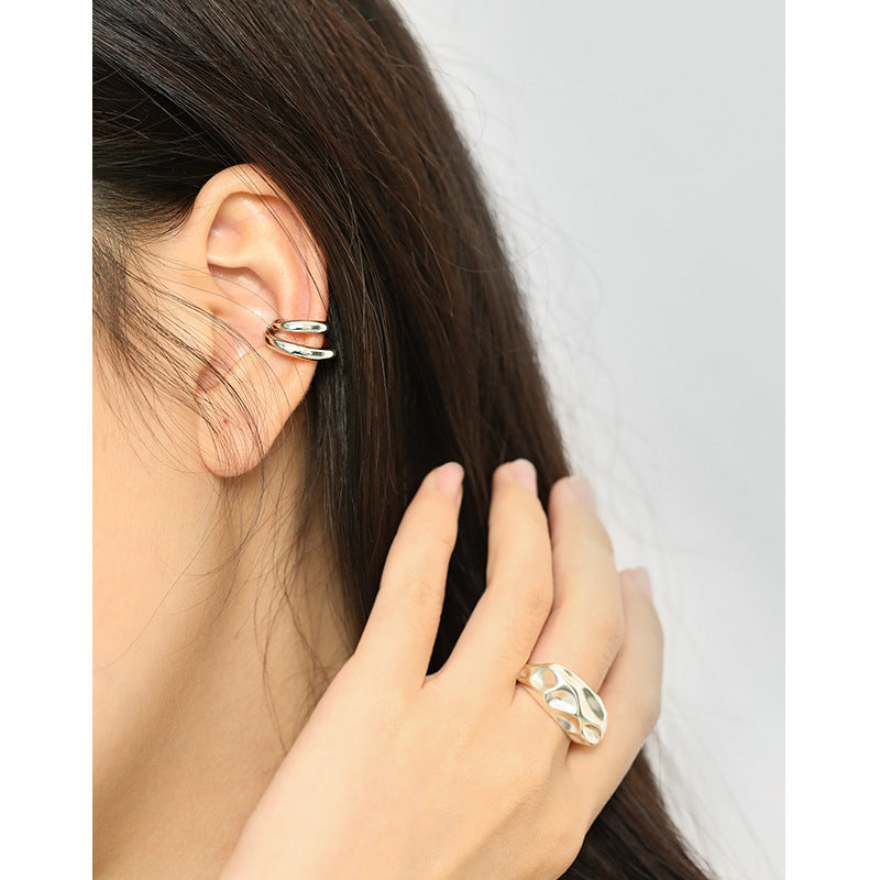 S925 Sterling Silver Double-Layered Circle Ear Cuff